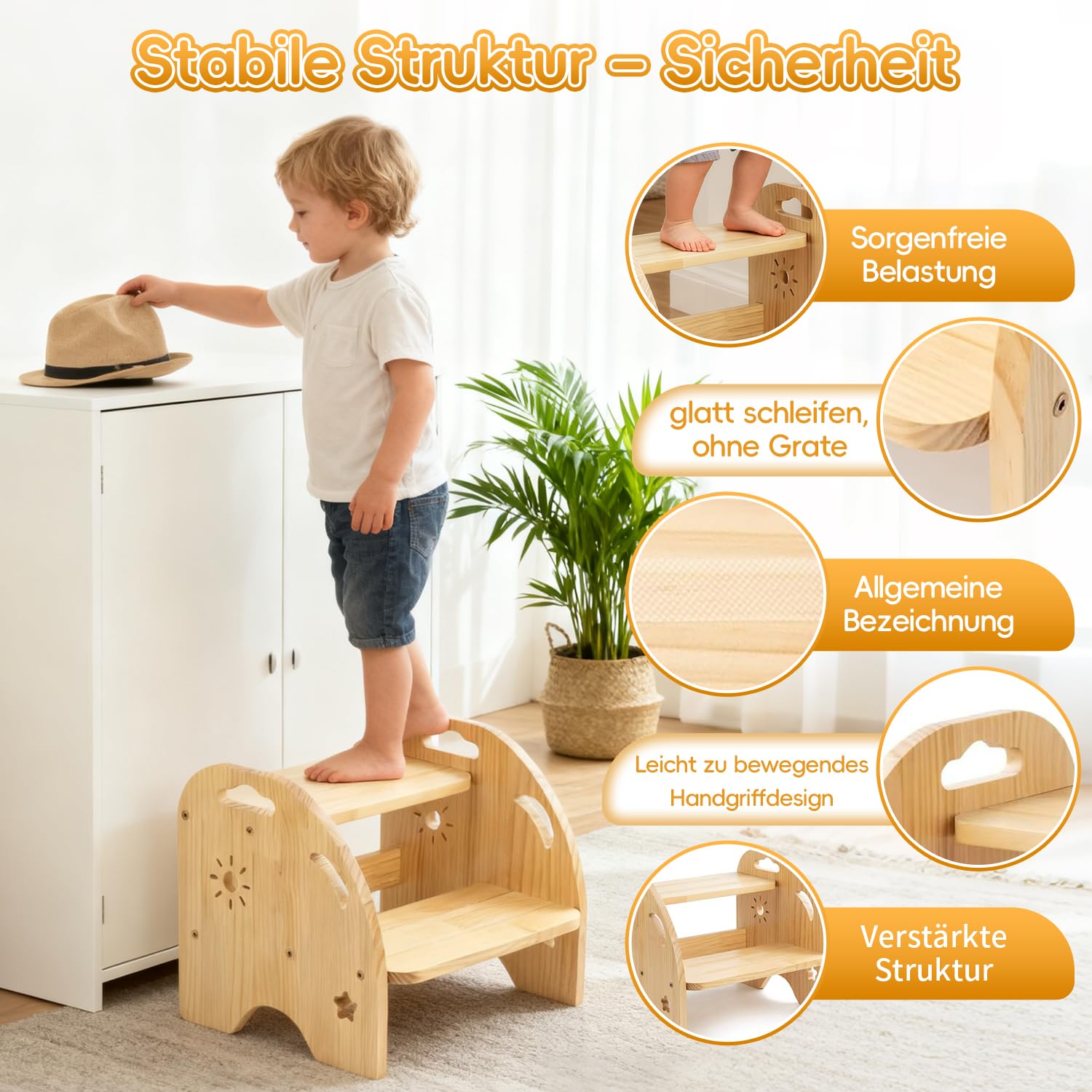 Taburete para niños,Taburete Infantil con 2 Peldaños,Escalera Portátil para Adultos y Niños,para Dormitorio,baño,Cocina