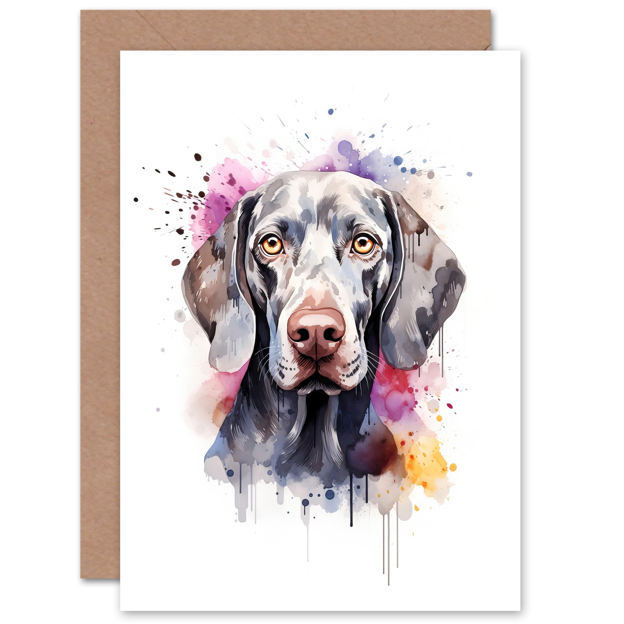 Artery8 - Watercolour Pet Portrait Painting Artwork Greeting Card - Weimaraner
