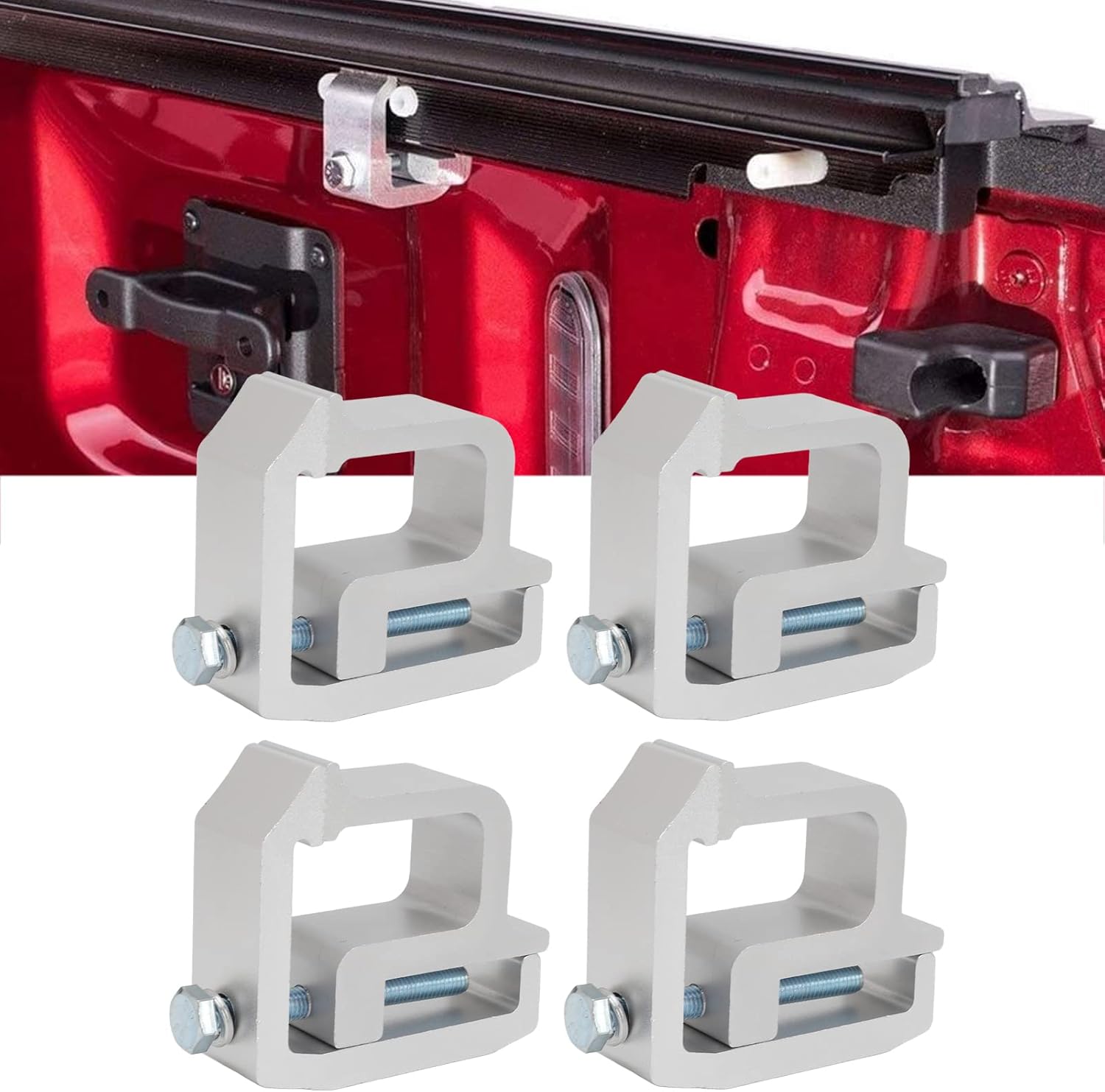 Truck Topper Cap Clamps Universal Heavy Duty Mounting Clamps for Truck Caps No Drill Installation Aluminum Alloy Silver 4Pcs