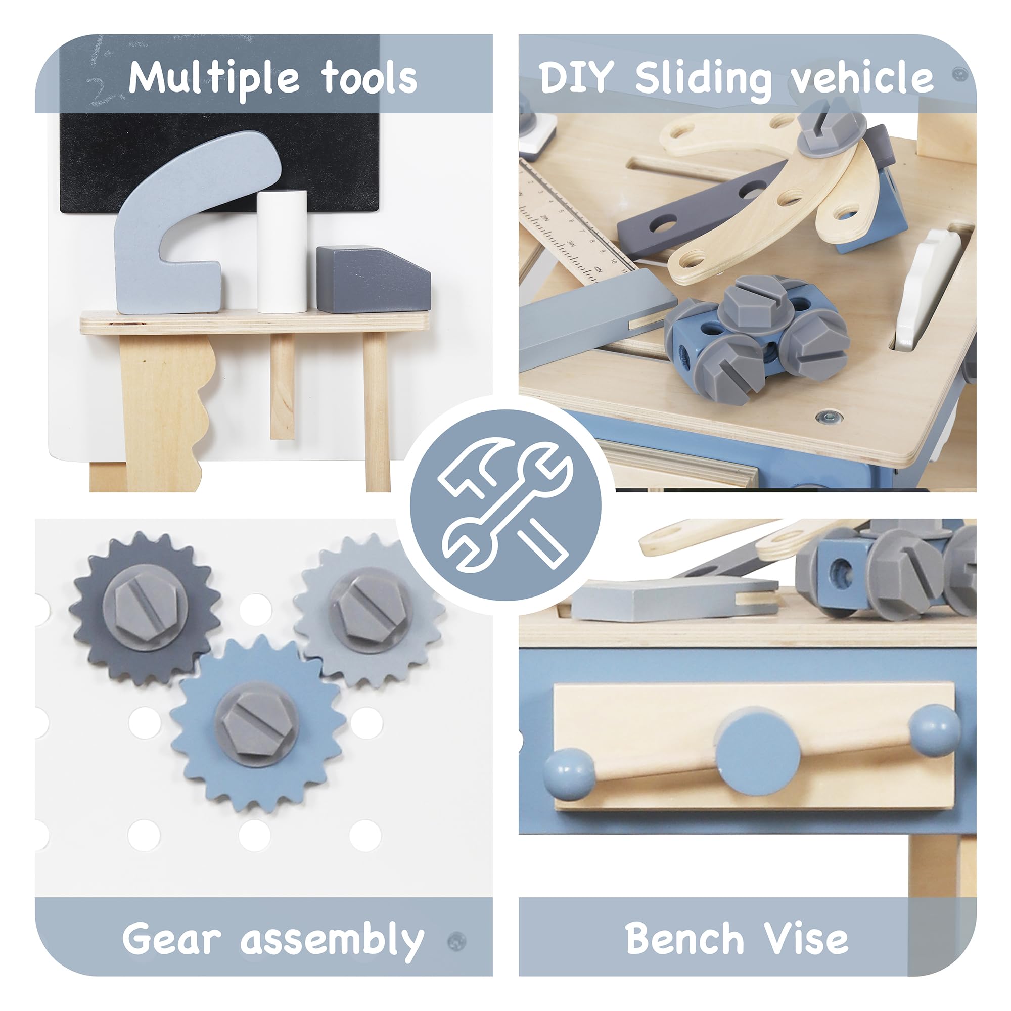 Wooden Tool Bench Toys for Kids Toddlers,Construction Workshop Toy Tool Workbench, 51 Pieces Tool Playset with Play Tools Set for Girls & Boys Toddlers 3+