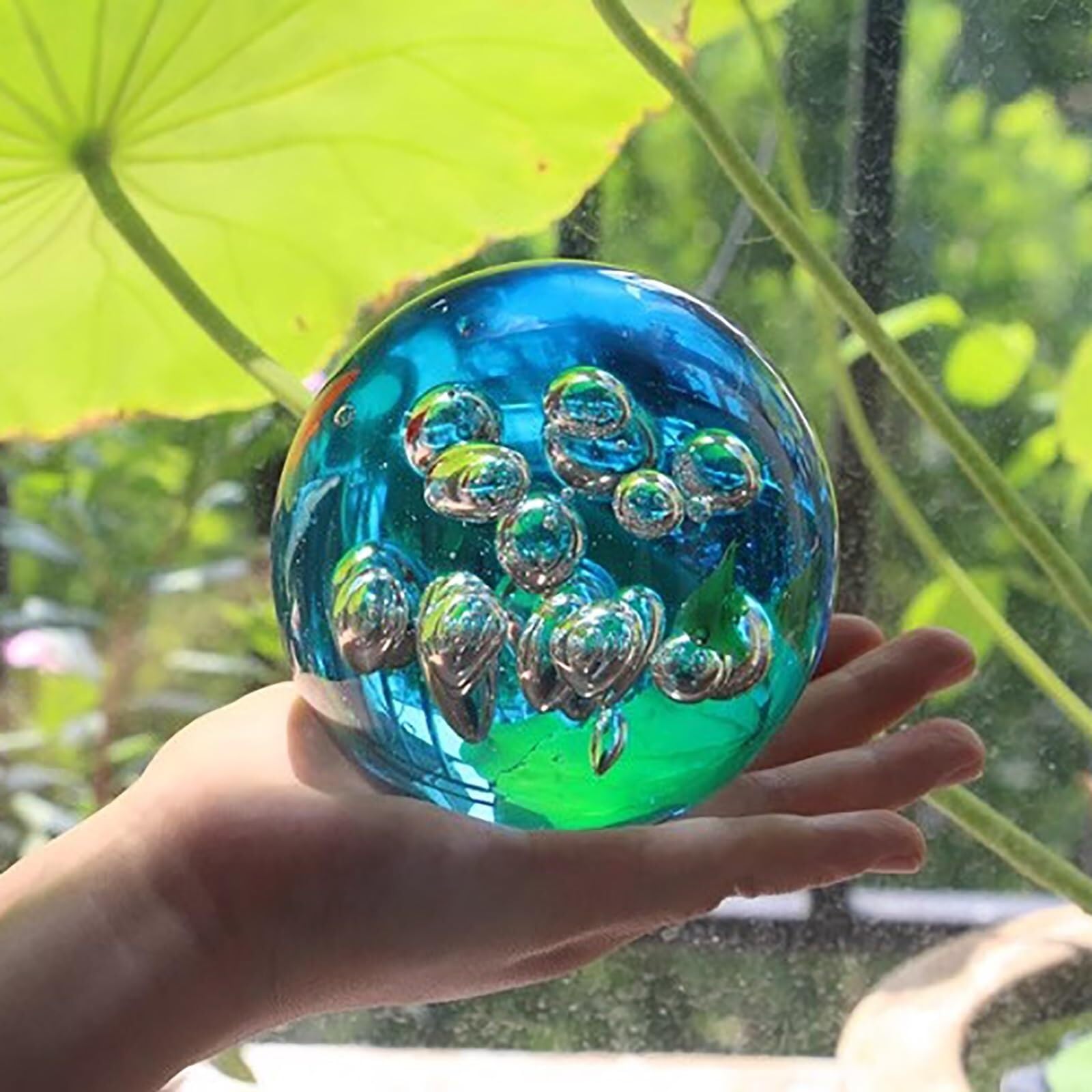 Fermacarte in vetro fatto a mano, decorazione da scrivania a tema oceano, vetro soffiato artigianale, compleanno (luminoso)