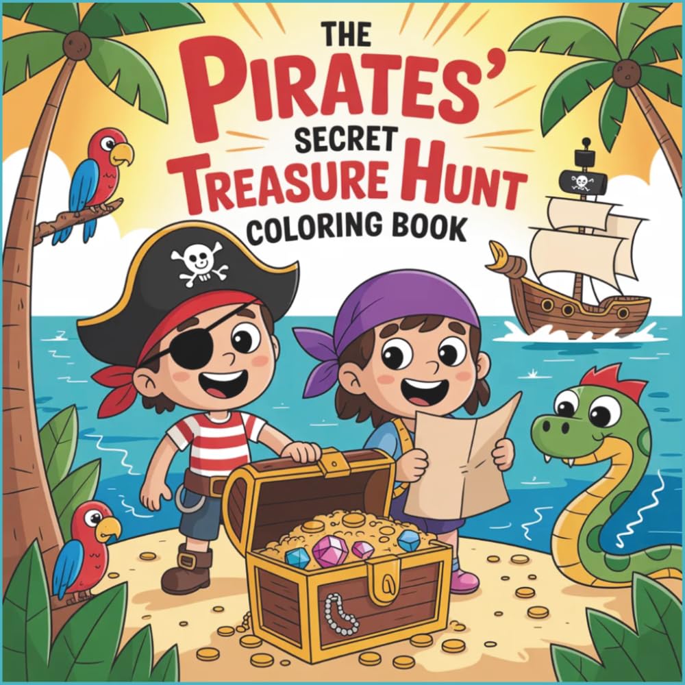 The Pirates’ Secret Treasure Hunt Coloring Book: Ocean Adventures, Sailing Ships, Tropical Islands, and Easy Fun Pages for Kids Ages 4–8