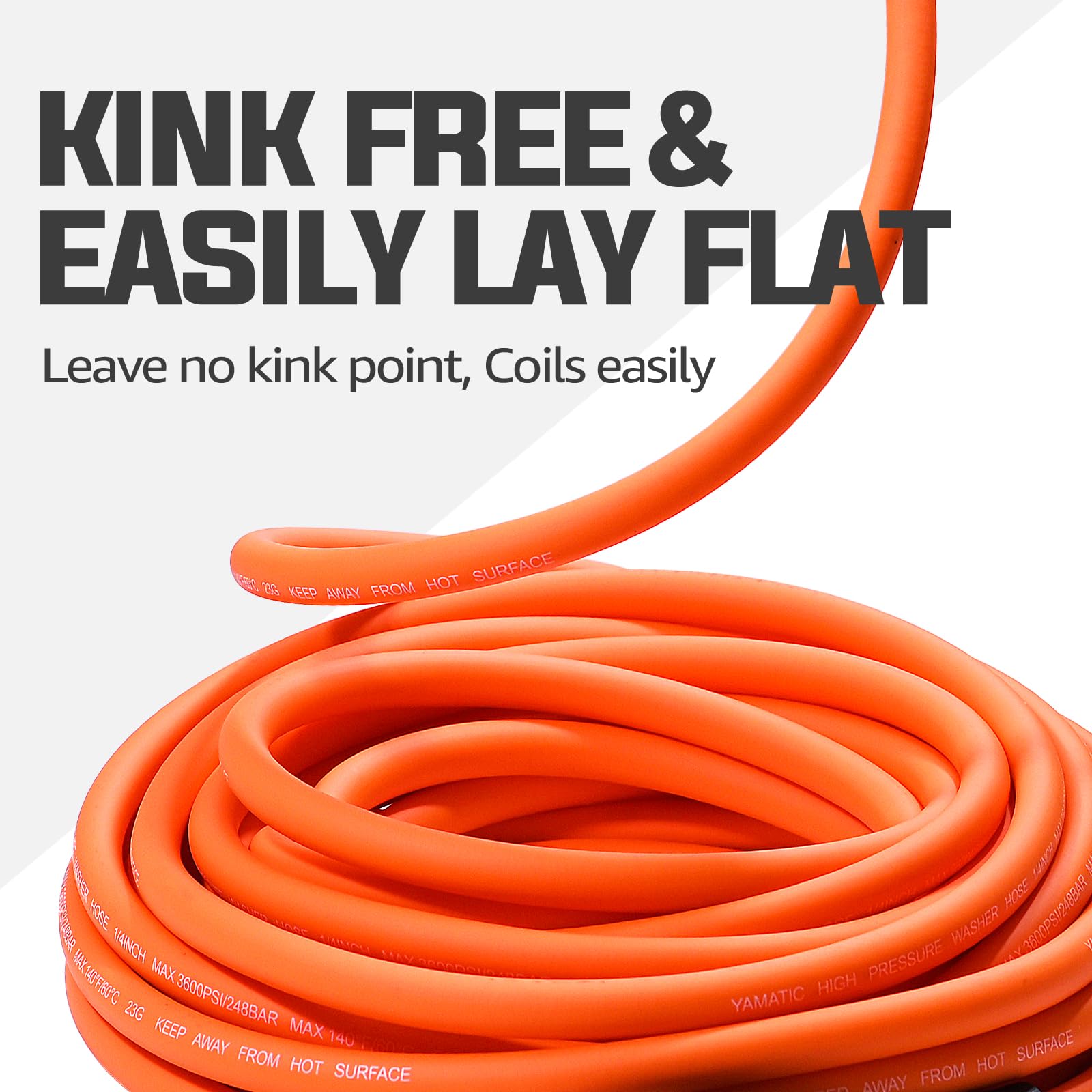 YAMATIC Pressure Washer Hose for Power Washer, 25 FT 1/4" Flexible Kink Resistant Hose