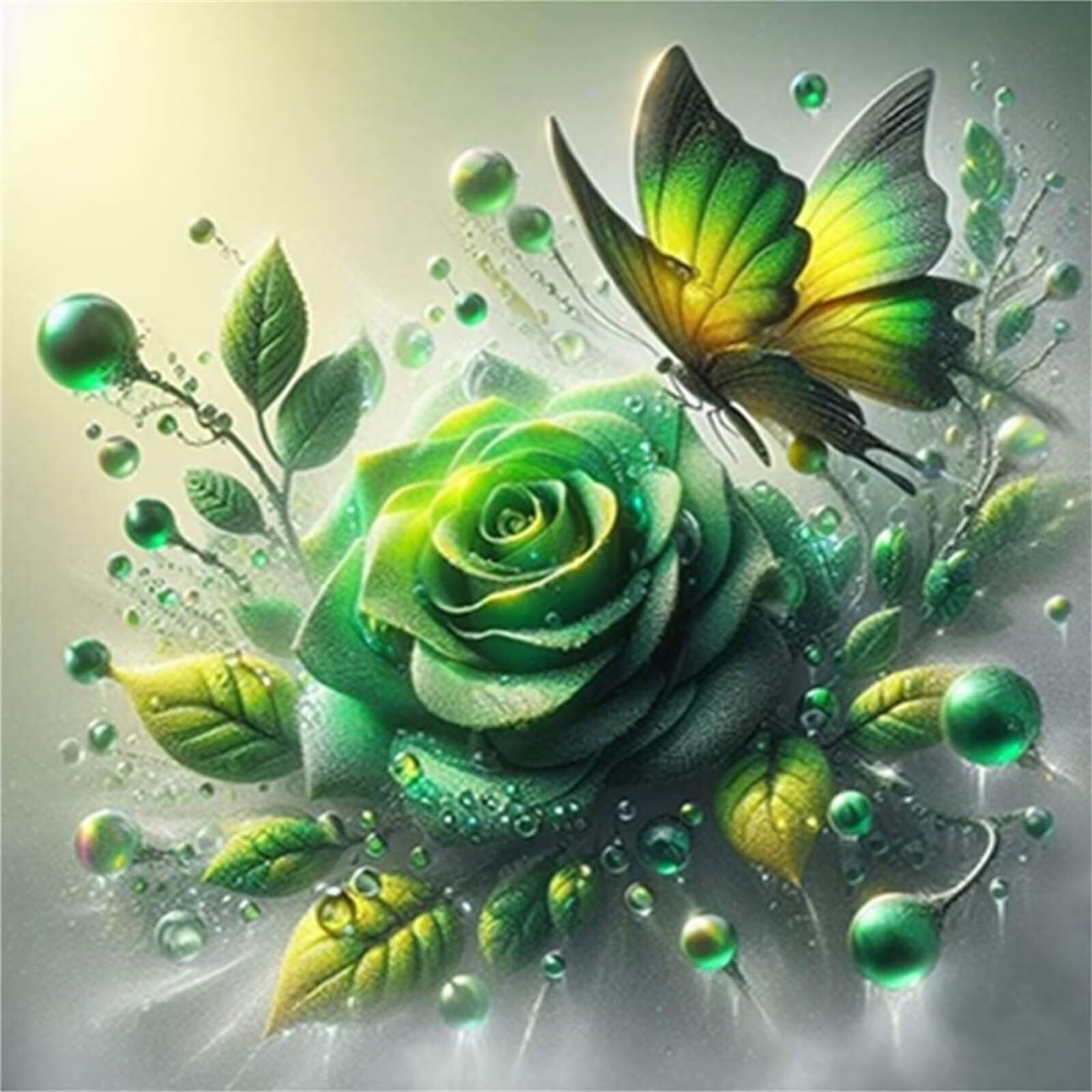 Jinmer 5D Fai Da Te Diamond Art Painting Kit Completo,Farfalla rosa verde Adulti Diamond Painting Strass Kit per Pittura Diamante Punto Croce Ricamo Painting Casa Parete Decorazioni,tonda 95x95cm