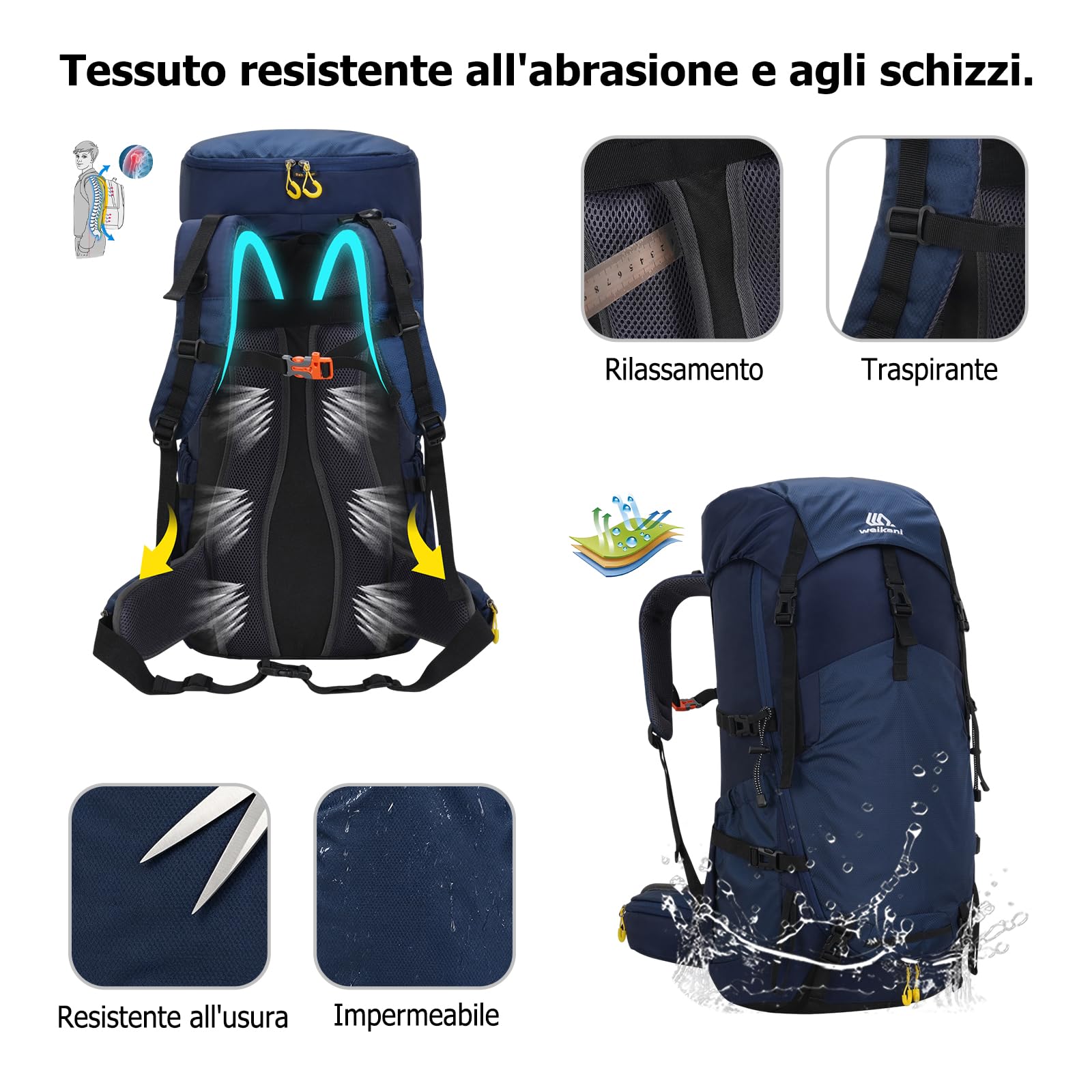 60L Zaino Trekking Zaino Idrorepellente in Nylon Zaini Esterno con Copertura Antipioggia Backpack Viaggio Grande Verde Militare