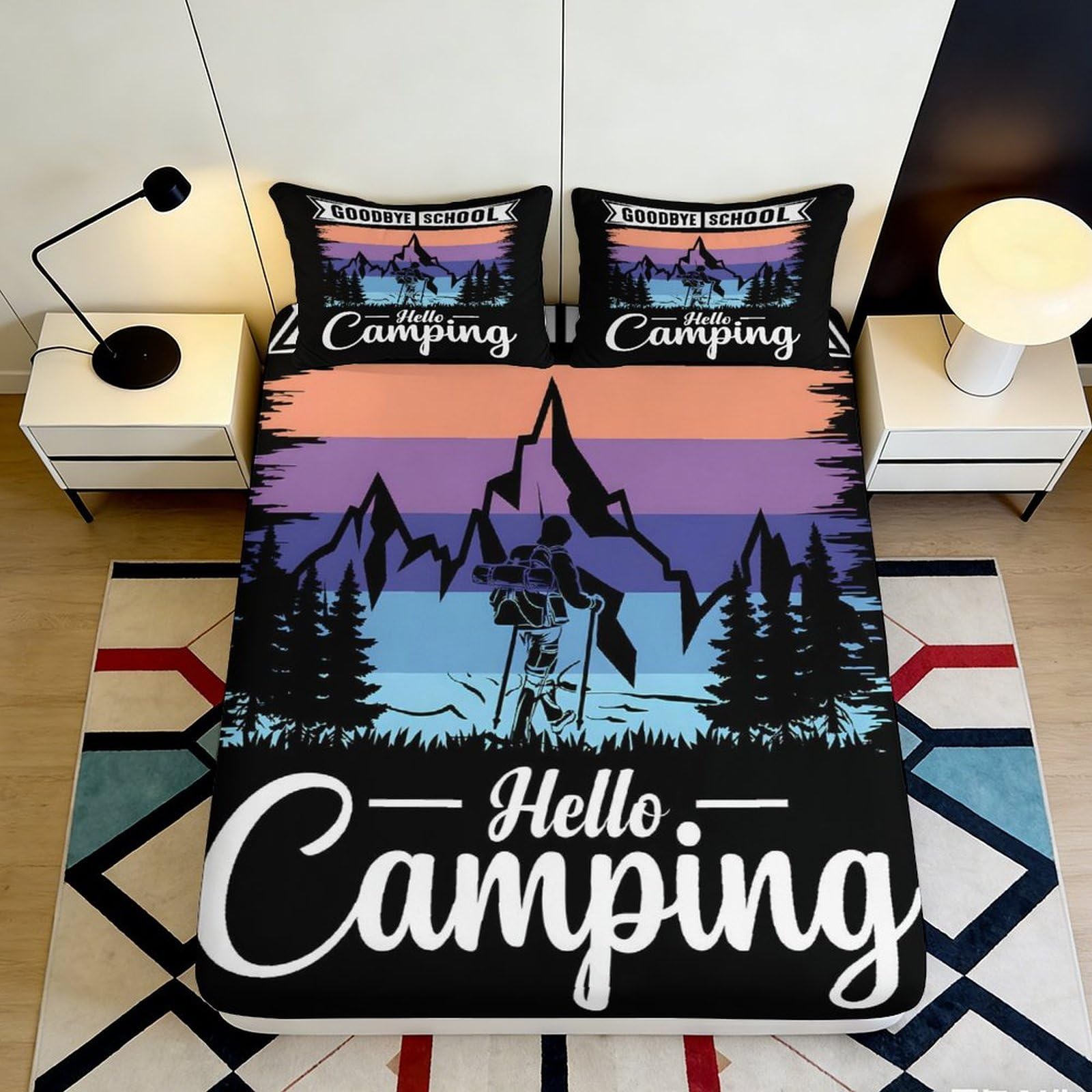 Jqzkxnhpbr Style-3 3D Printed Mountain Sunset Fitted Sheet Microfiber Soft Breathable Forest Camping Bed Cover For Bedroom Dorm Decor 90X200x25cm