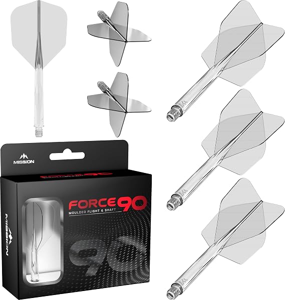 Mission Darts Force 90 | Sistema integrado de vuelo y eje de dardos moldeado de precisión, paquete de 3 plumas y tallos combinados profesionales altamente duraderos 2 en 1 | Estándar n.º 6 - 1