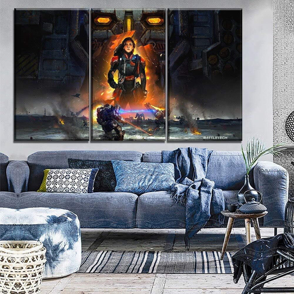 Painting & Calligraphy - Wall Art Modular Pictures Canvas HD Print Battletech Game Painting 3 Piece Kamea Arano Mecha Warrior Poster Home Decor Framework (No Framed 1 Piece Size 0)