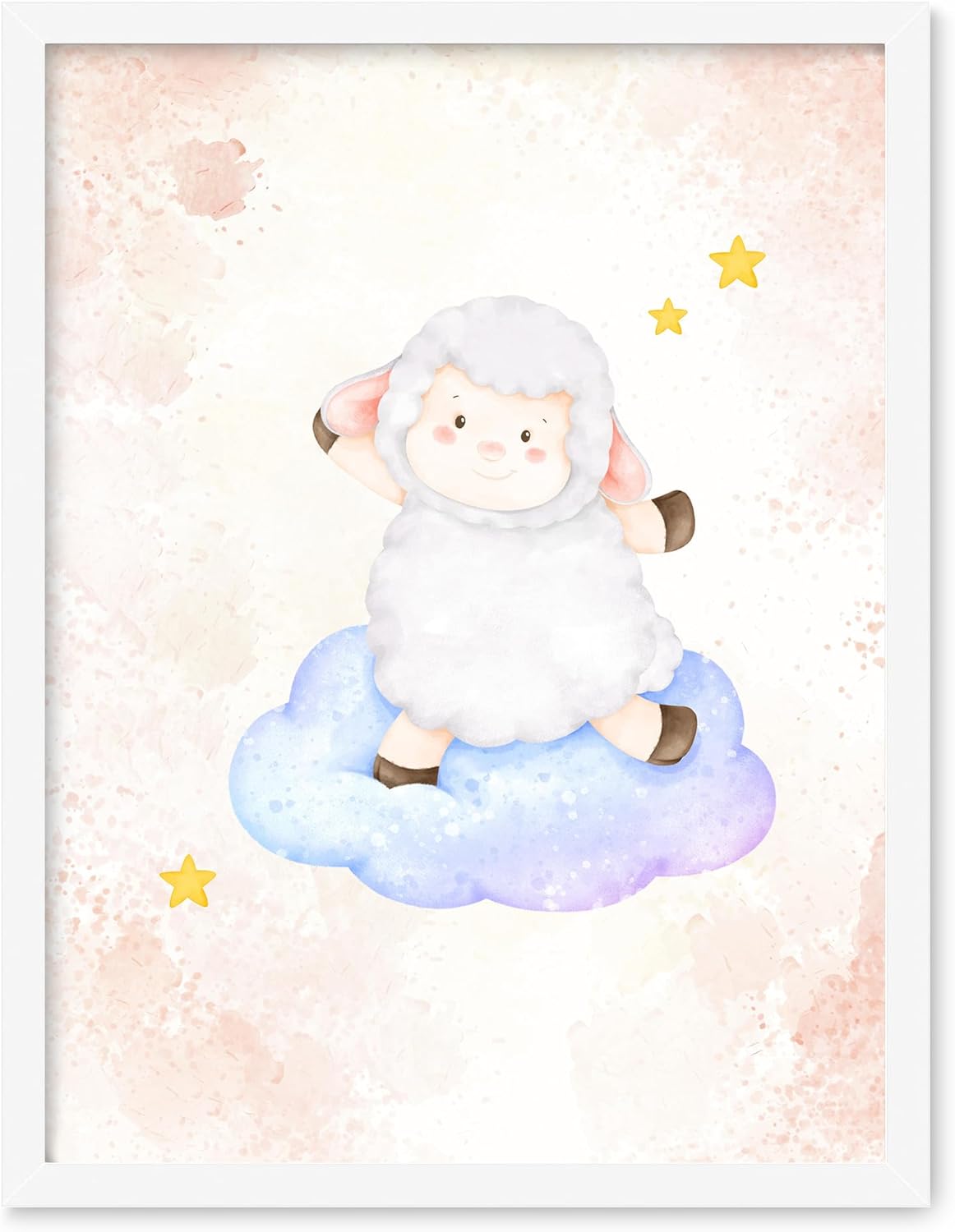 Z Studio Nursery Wall Art Vintage Baby Lamb Poster For Baby Girl Boy Room Wall Decor Cute Animal Print for Toddlers, Children 12x16 inch, WHITE FRAMED