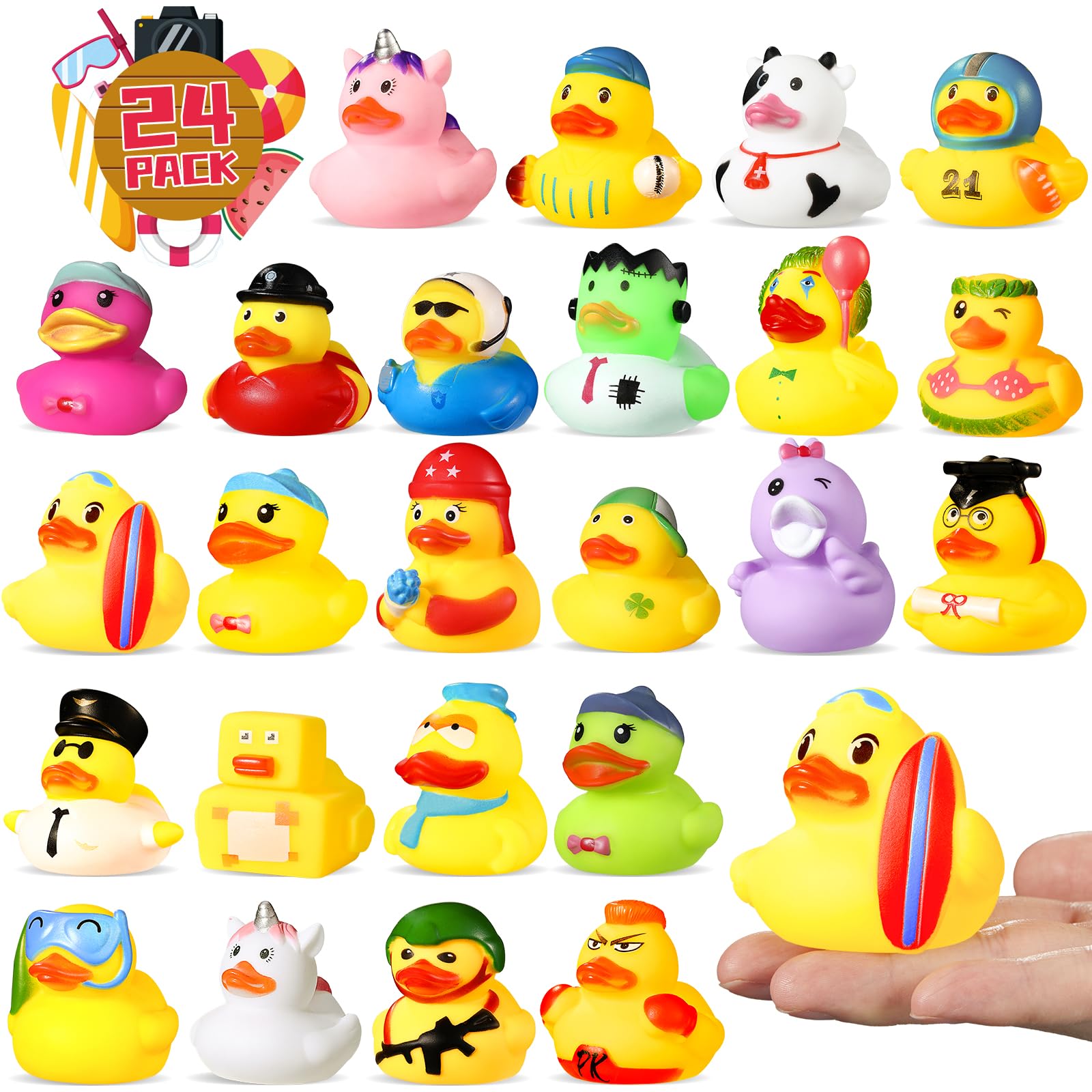 Mikulala 24PCS Christmas Rubber Ducks Bath Toys Novelty Ducks Colorful Bath Ducks for Baby Shower Decorations Birthday Party Bag Fillers for Kids Classroom Rewards
