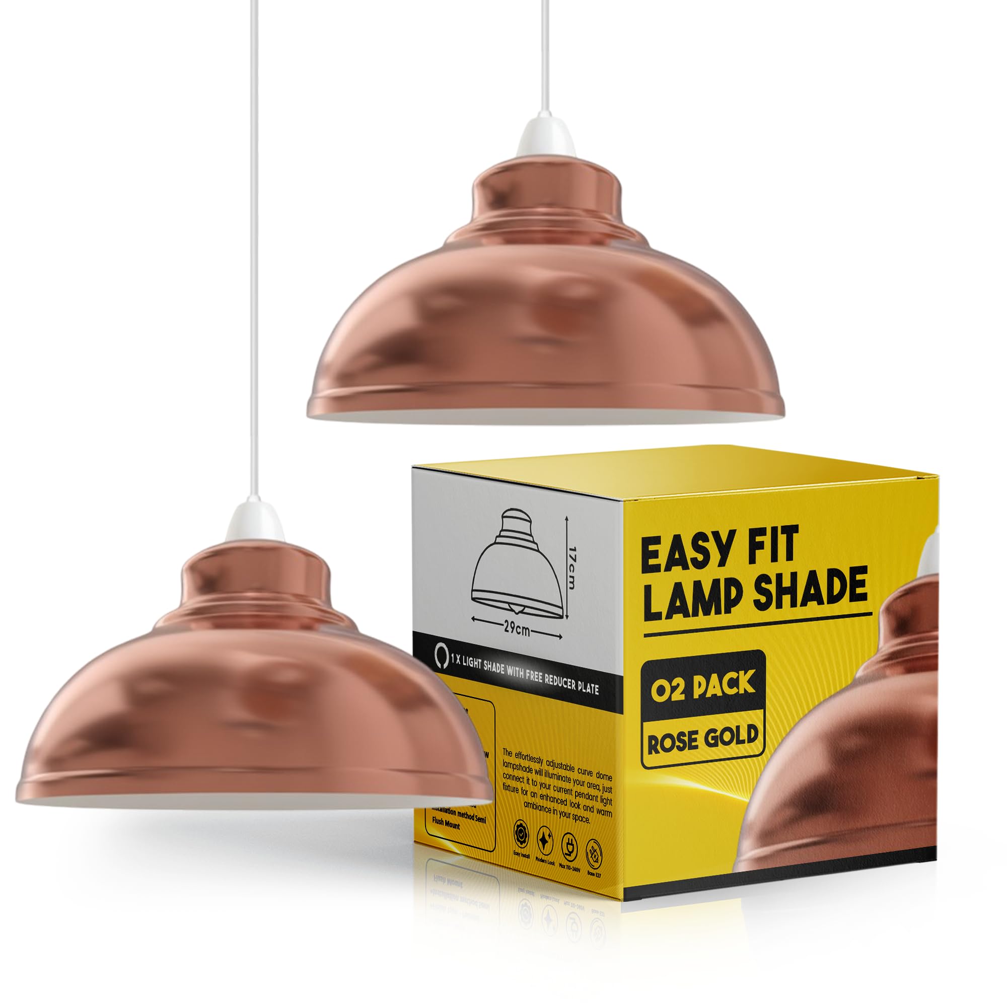 Rose Gold Metal Ceiling Lamp Shade 29cm Easy Fit Light Pendant Modern Ceiling Lighting Shade for Bedroom, Hallway, Office Industrial Kitchen Hanging Light Shade Hanging Pendant