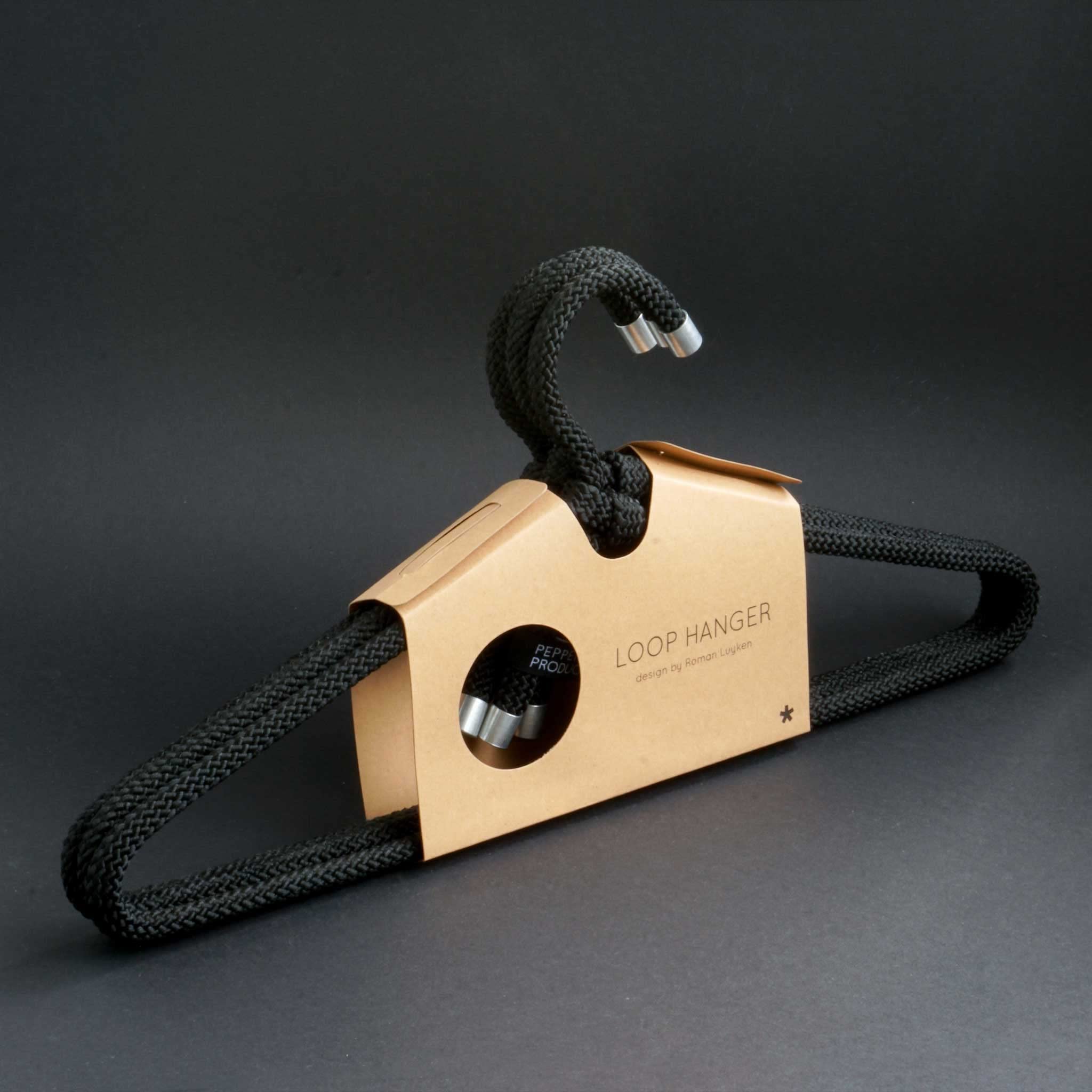 Peppermint Products Hanger | 3er Set Textil Design KLEIDERBÜGEL aus Seil | Rutschfester Designer-Bügel f. Jacken, Hemden, Hosen | Design: Roman Luyken | Schrank- & Garderobenbügel (Schwarz)