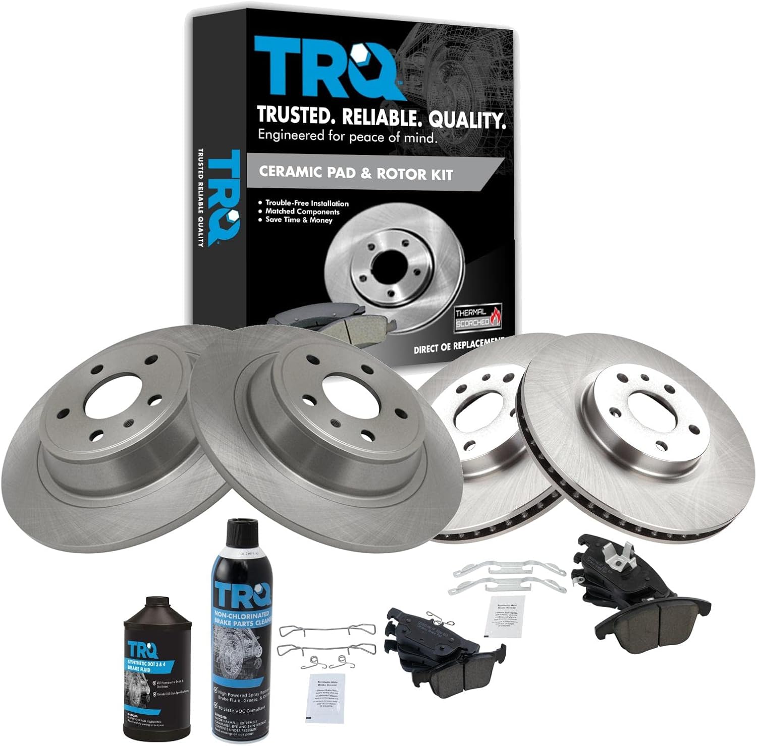 TRQ Front and Rear Brake Pad & Rotor Kit Brake Chemical Kit Brake Pads Brake Rotor Ceramic Compatible with 2013-2020 Ford Fusion 2013-2016 Lincoln MKZ