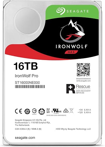 Seagate IronWolf Pro 16 To, Disque dur interne NAS HDD, CMR 3,5" SATA 6 Gbit/s, 256 Mo de mémoire cache, pour NAS RAID, services Rescue valables 3 ans (ST16000NE000) - 2