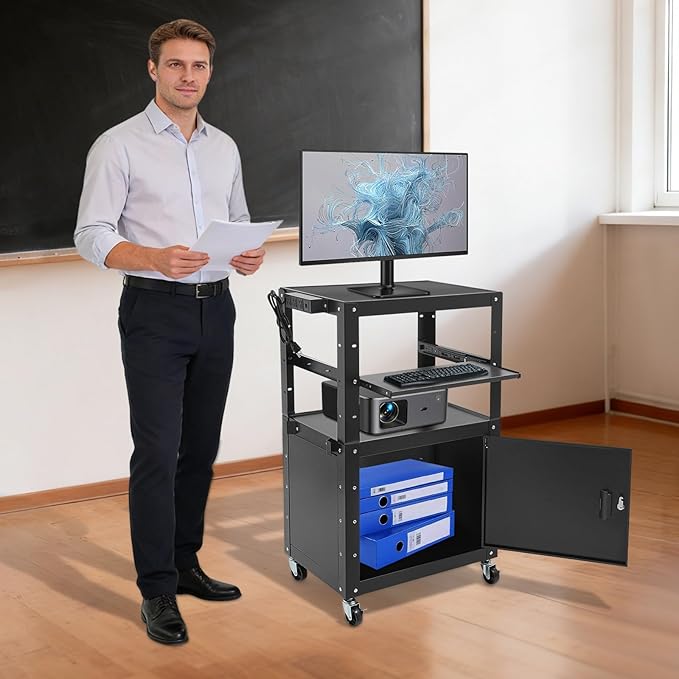 Carro AV con Bandeja para Teclado y Gabinete, Ajustable en Altura miniatura 4