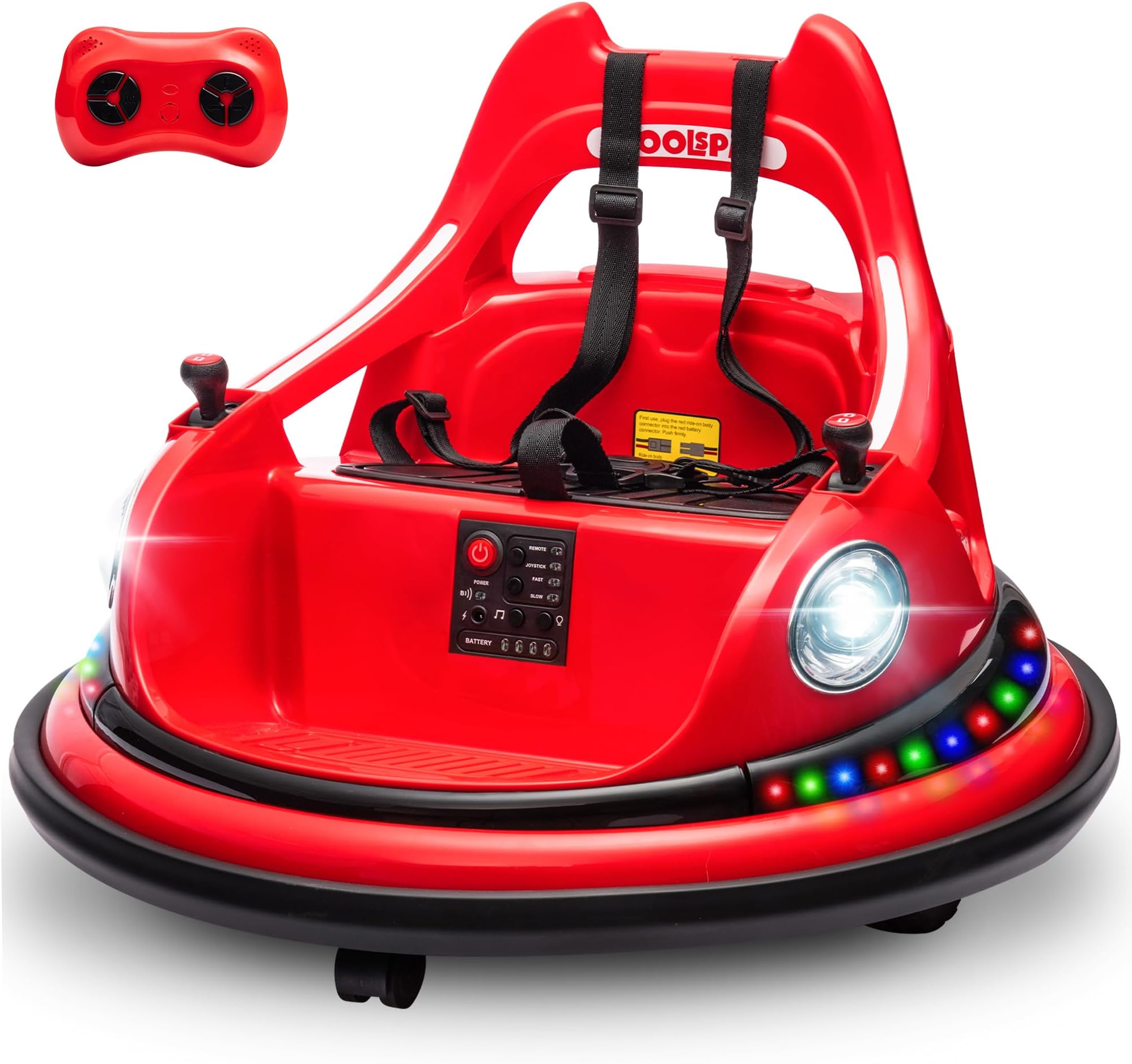 ENYOPRO Ride on Bumper Car for Toddlers & Kids, 12V Ride on Electric Bumping Toy Gifts with Remote Control, 360¡ãSpin, 2-Speed, Music Player, Bluetooth, 5 Light Modes (Red)