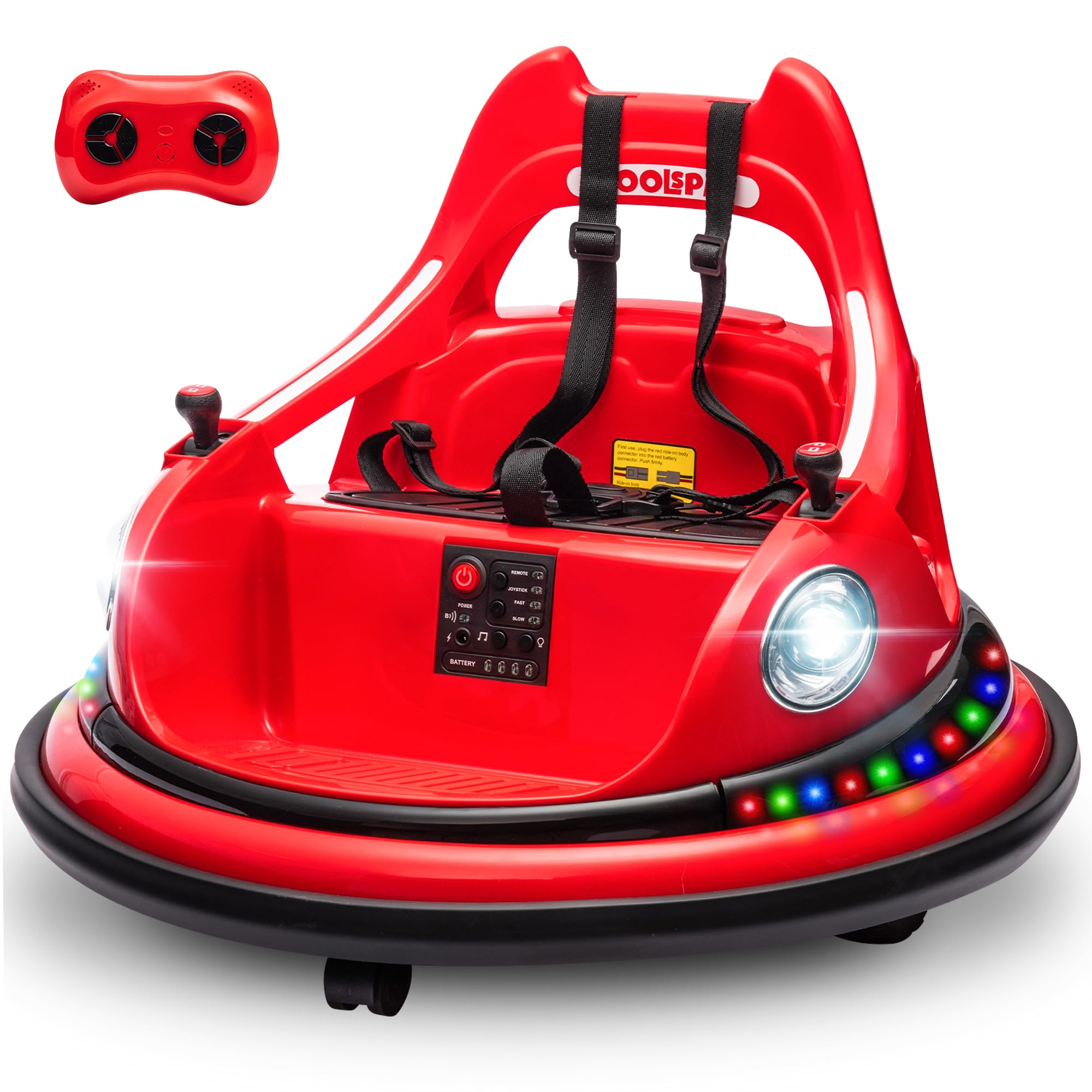 ENYOPRO Ride on Bumper Car for Toddlers & Kids, 12V Ride on Electric Bumping Toy Gifts with Remote Control, 360¡ãSpin, 2-Speed, Music Player, Bluetooth, 5 Light Modes (Red)