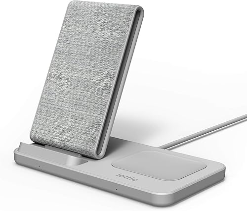 Miniatura 2 de iOttie iON - Soporte inalámbrico Duo de 10 W + almohadilla de 10 W certificado Qi cargador compatible con iPhone y Samsung Galaxy gris claro y