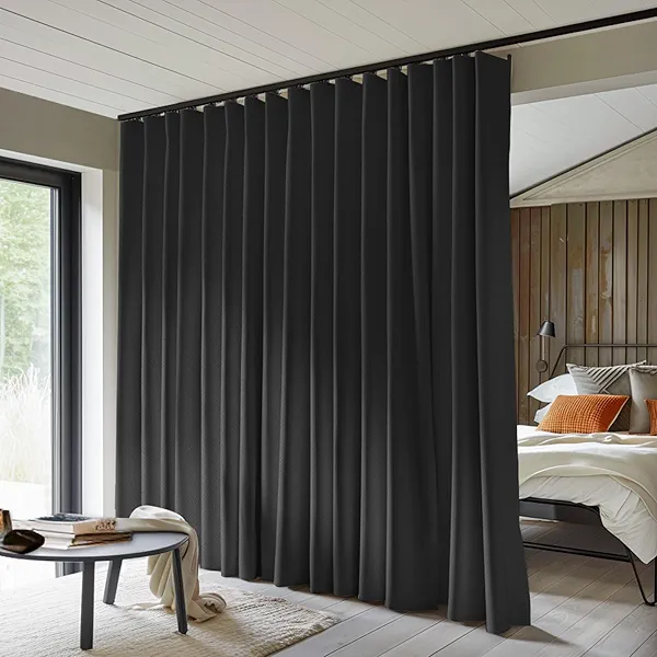 MaKefeile Room Divider Curtains - Total Blackout Privacy Panel - Thermal Insulated Noise Reduction - Bedroom/Window/Living Room - Ceiling Track - W 10 ft H 8ft Black