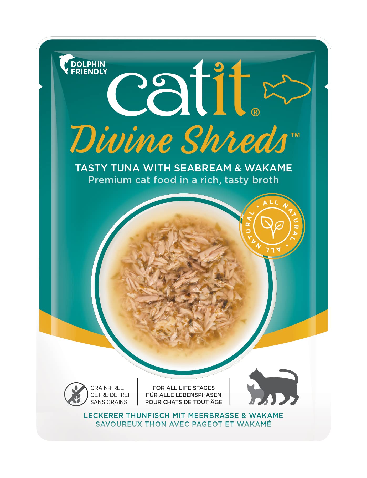 CatitDIVINE SHREDS, TUNA WITH SEABREAM & WAKAME 75G, 18PCS/BOX