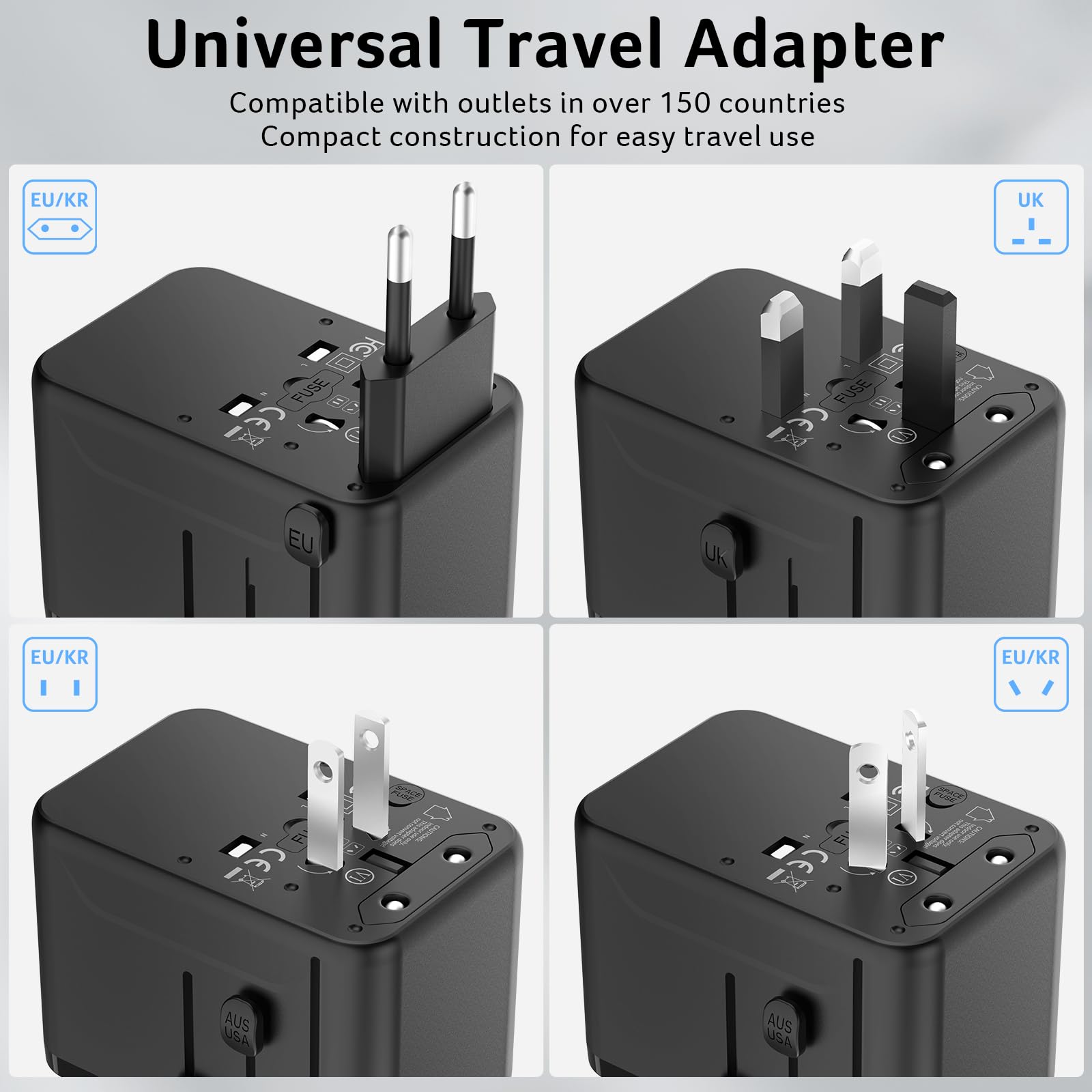 Acer 70W GaN Universal Travel Plug Adapter - International Power Adapter with 3 USB C 1 USB A — view 9