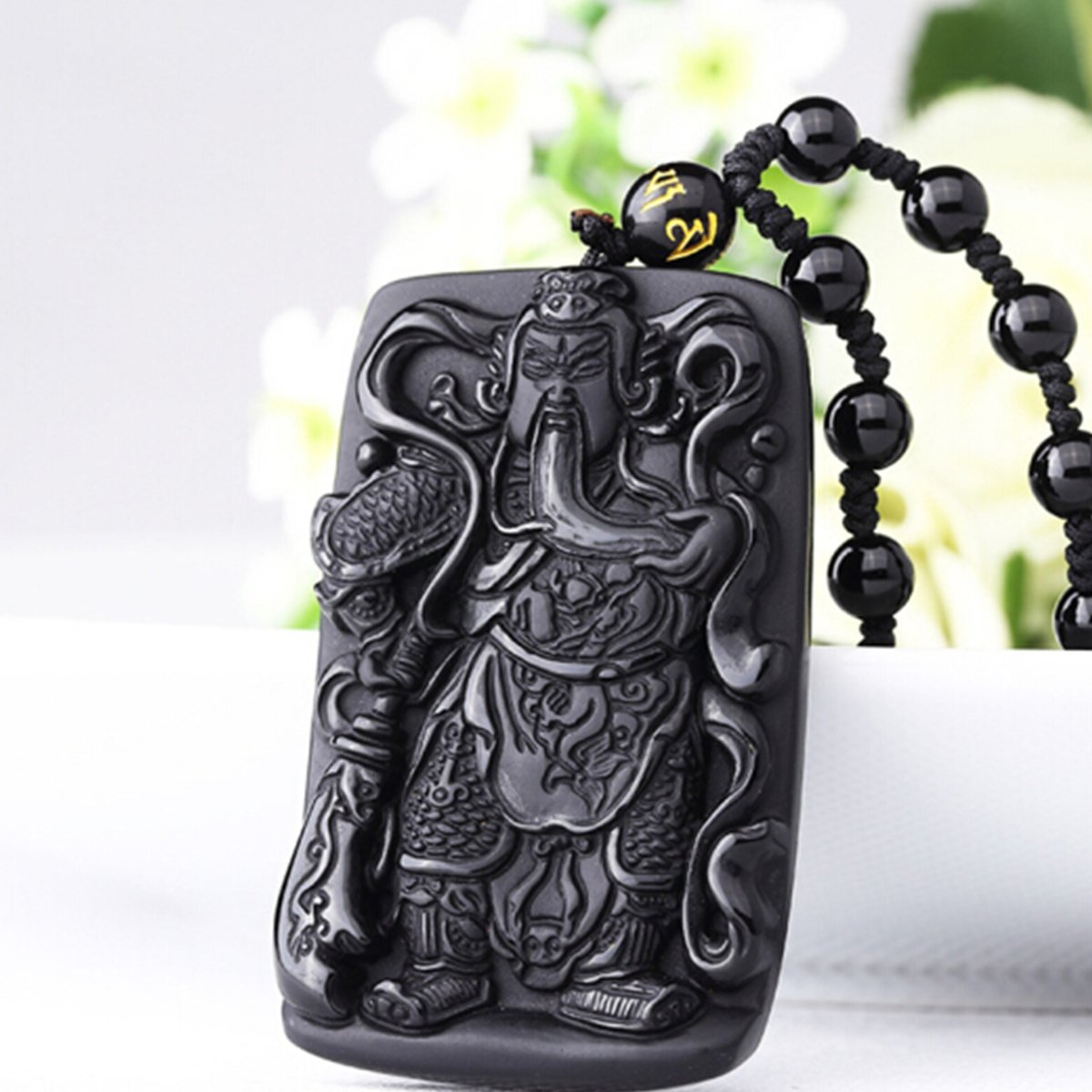 Black Obsidian Guan Gong Hanging Man Hanging Rainbow Eye/Ice/Gold Mascot