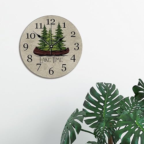 Miniatura 5 de ArogGeld Lake House - Reloj de pared de madera, vintage, silencioso, no de 10 pulgadas, funciona con pilas, redondo, fácil de leer para el hogar,
