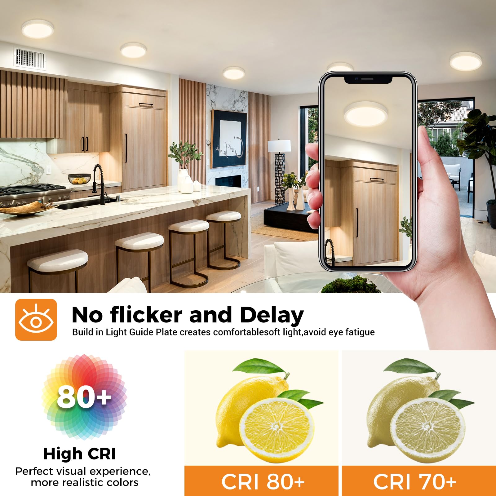 slochi Plafon LED Techo,15W 1500LM Bajo Consumo lampara techo,3000K/4000K/6500K regulableØIP44 Impermeable Ultra Delgado Plafones Para Techo Led,Adecuado para Baño cocina Ø18CM