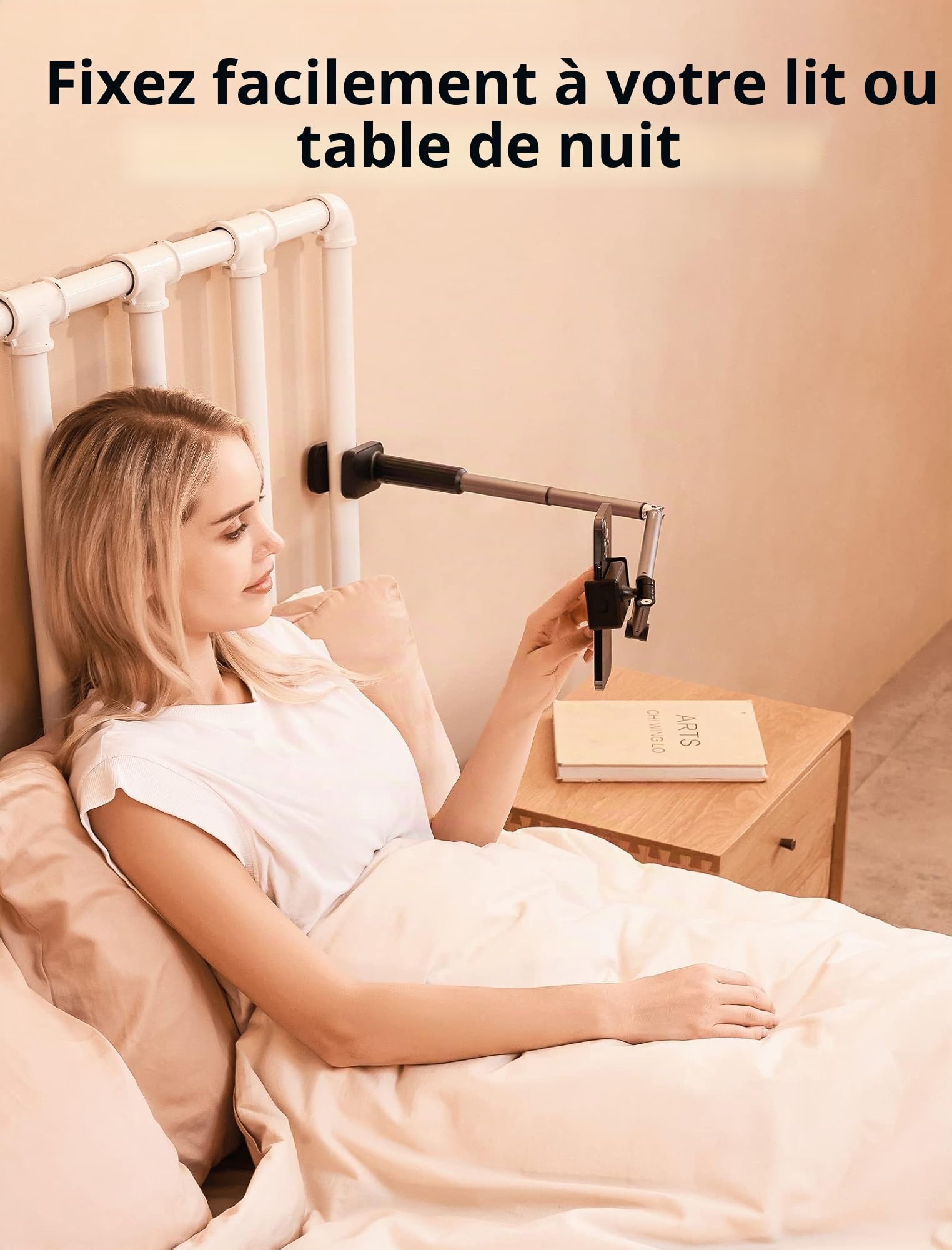 JSAUX Support de téléphone pour Bureau et lit, Support de téléphone Flexible Universel à 360° avec Pince de Serrage pour Table de Chevet, Compatible avec iPhone 14, 13, 12, 11, etc. [Noir]