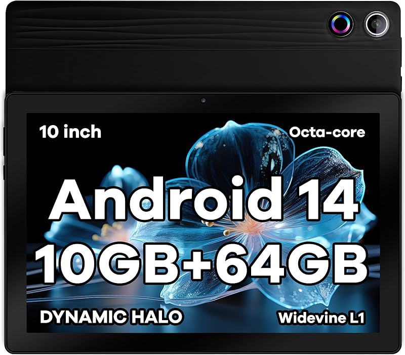 Tablette 10 Pouces Android 15 Tablette Octa-Core Tablette, Widevine L1 24Go + 64 Go + 1 to TF, WiFi 