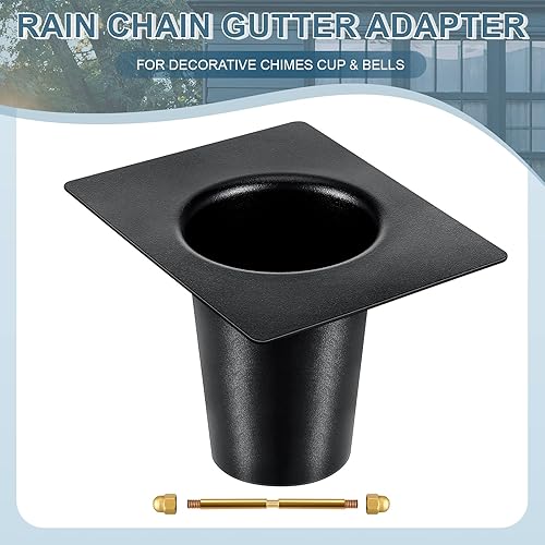 Miniatura 5 de Ripeng Paquete de 2 adaptadores de canal de cadena de lluvia, adaptador de cadena de lluvia de metal negro, accesorios de instalación de aluminio