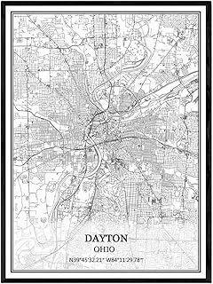 Dayton Ohio USA America Map Wall Art Canvas Print Poster Artwork Unframed Modern Black and White Map Souvenir Gift Home Decor