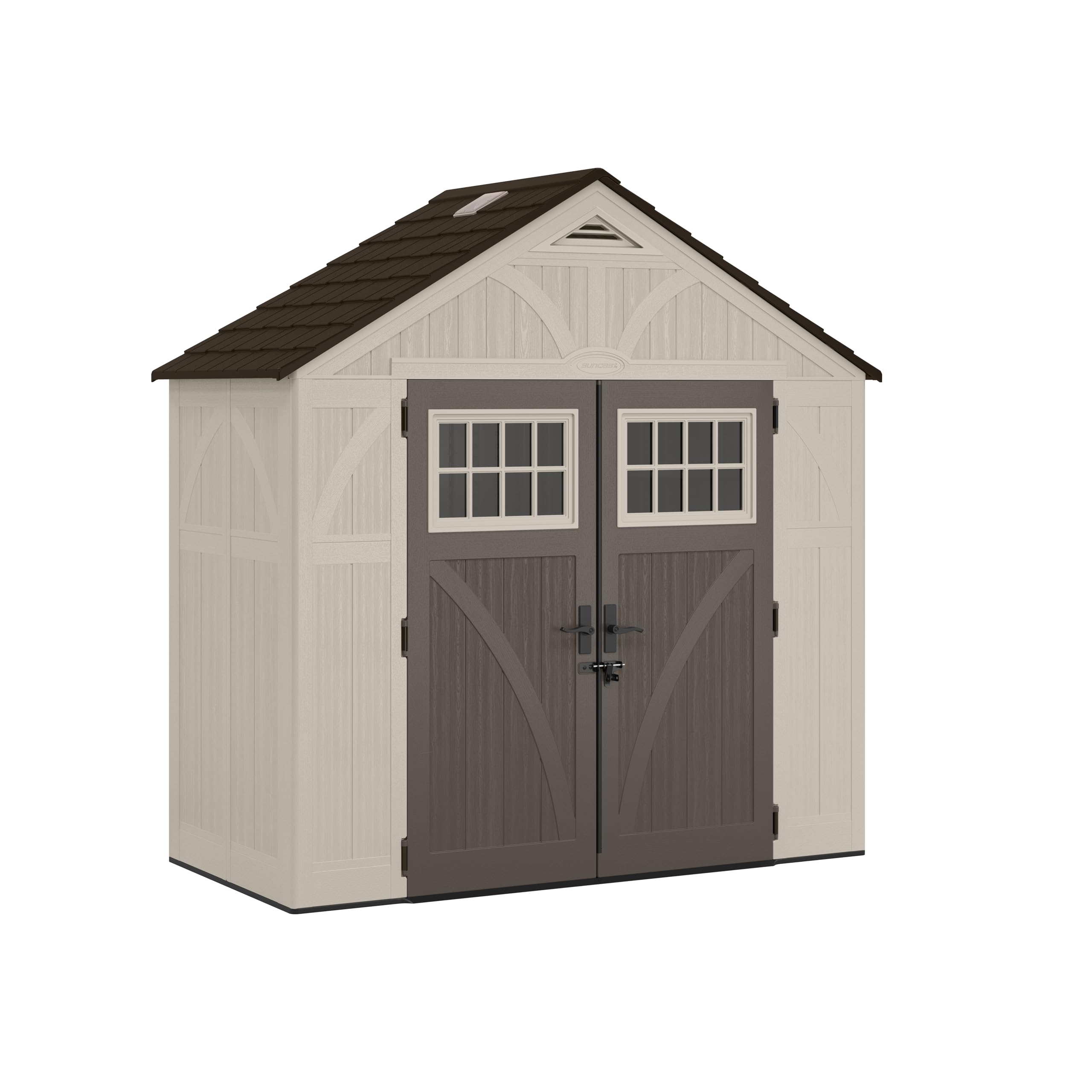 Suncast 4' x 8' Heavy-Duty Resin Tremont Storage Shed with Reinforced Floor, Skylights for Natural Light, Lockable Double Doors, Sand Finish
