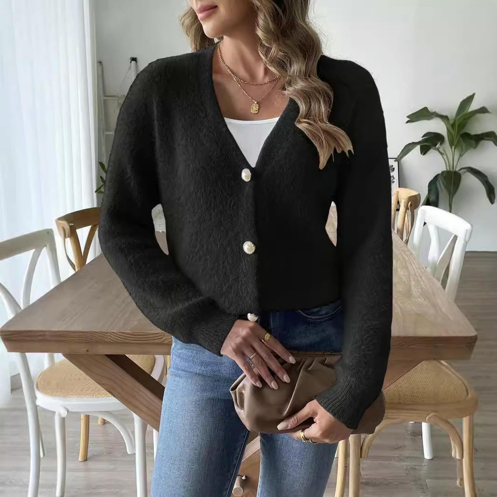 Maglioni da Donna Magi di Cardigan A Quattro Botton d'Autunno Inverno Invernale Femminile