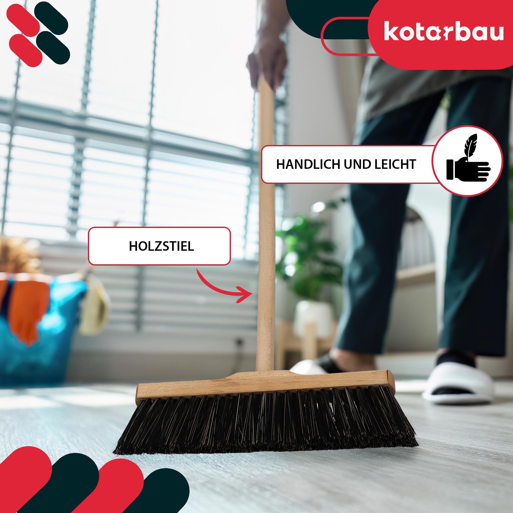 KOTARBAU® Scopa con Manico - 30 cm - scopa da esterno - Scopettone Industriale - spazzolone industriale - Marrone - per Esterni e Interni - per Giardino - Casa - Ufficio
