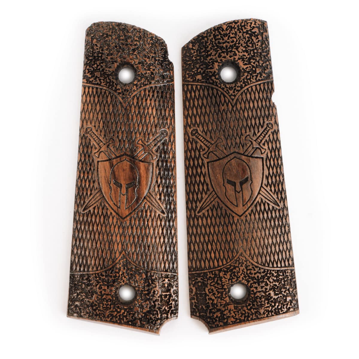 US Engraved Wooden Colt Grips - Sparta Shield