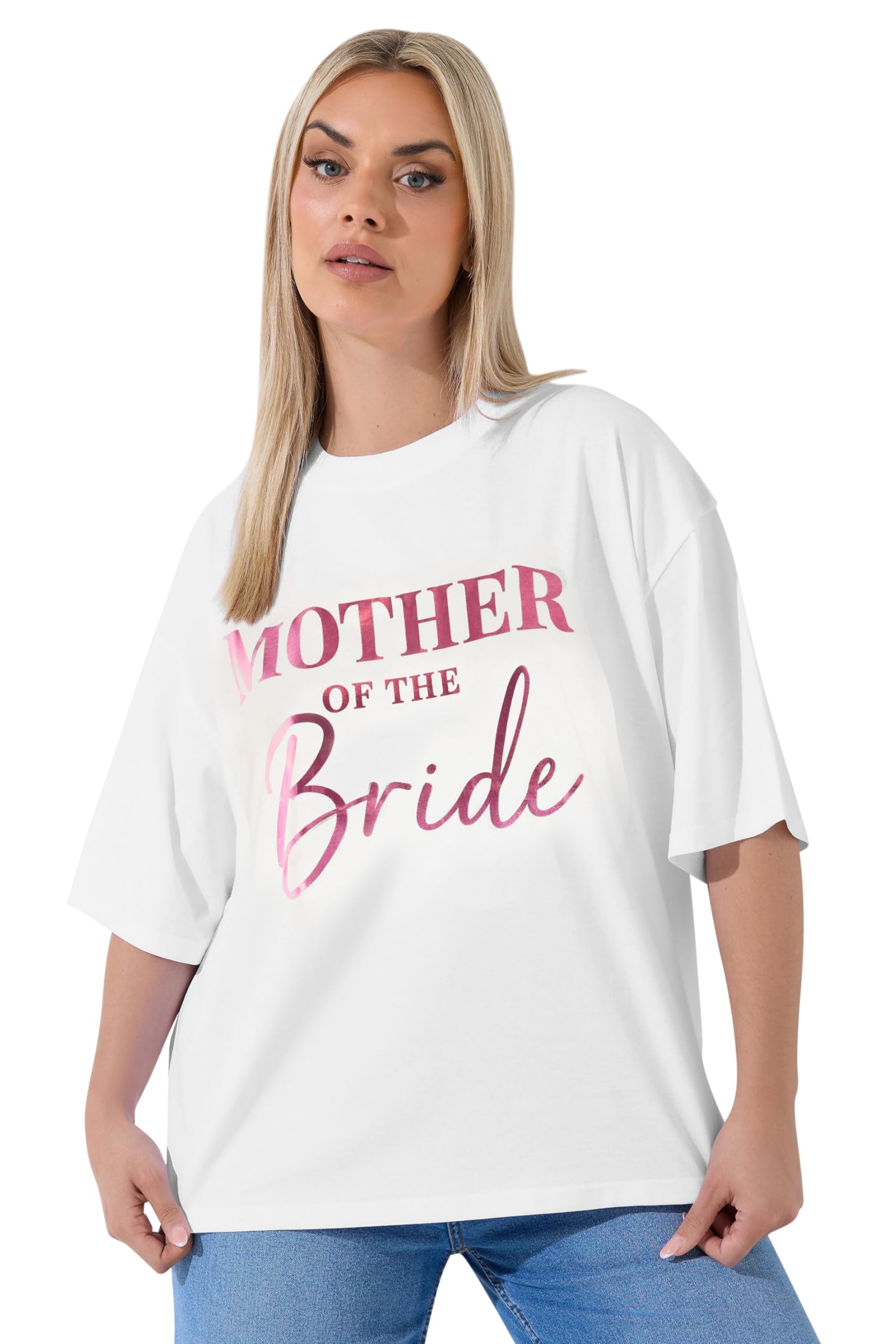 Yours Women's White 'Mother Of The Bride' Metallic T-Shirt In | Size: 20
