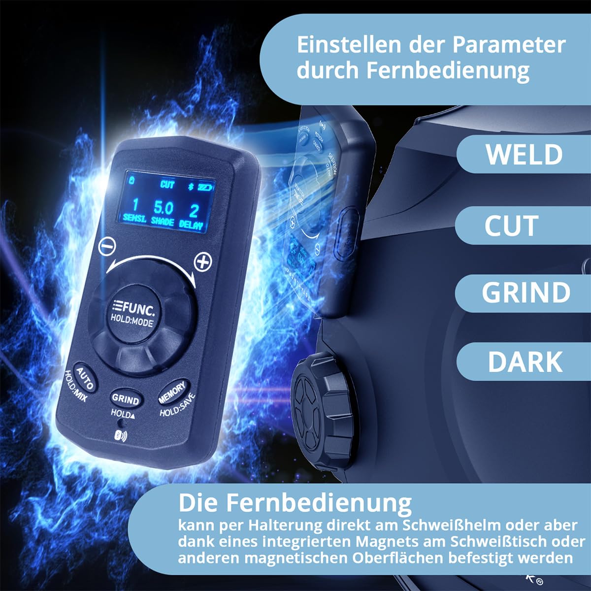 STAHLWERK Automatik-Schweißhelm 3-in-1 Master mit True-Colour & Jobspeicher | Schweißerhelm mit autom. Abdunkelung DIN 4-14, optische Klasse 1/1/1/1, Klapp-Visier, Bluetooth, Sichtfeld 116 x 81 mm