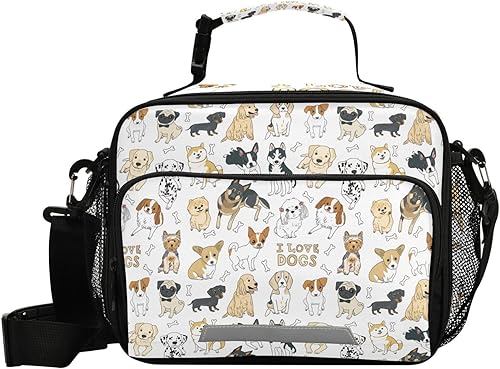 Lonchera Doodle Dog Pug Golden Retriever Husky para niñas y niños, bolsas de almuerzo para la escuela, bolsa térmica aislada, bolsa de almuerzo