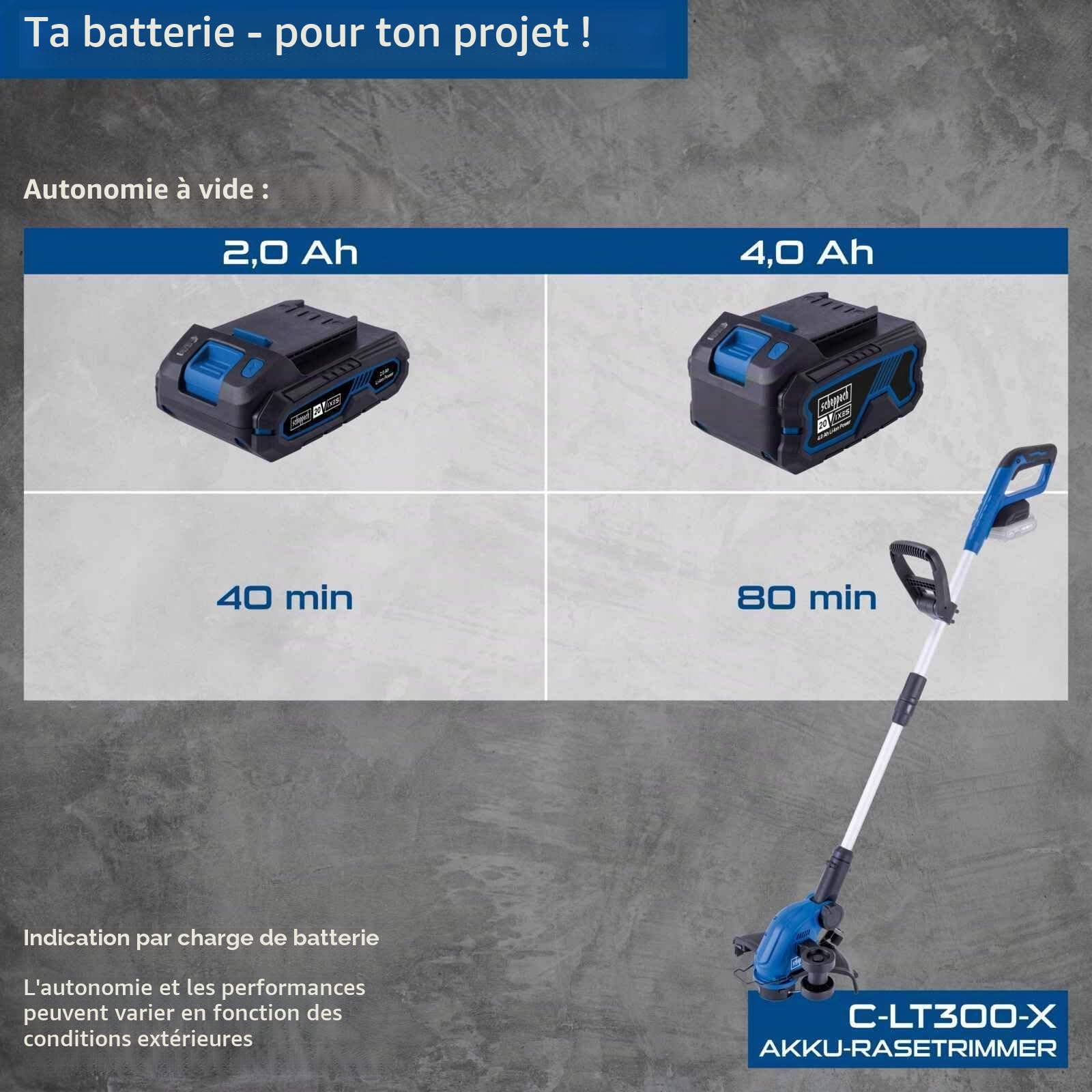 Scheppach Coupe-Bordure sans Fil C-LT300-X - 2 Batteries 2Ah + Chargeur