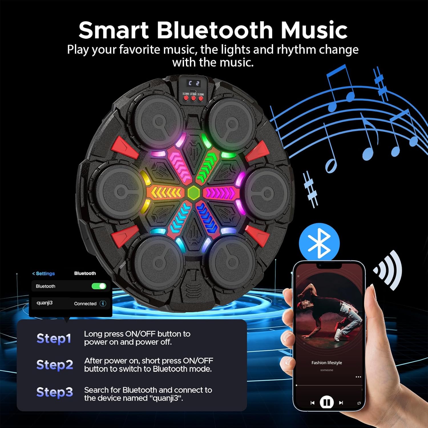 Music Punching Machine for Kids Adults,Bluetooth Wall Mounted Boxing Trainer with Gloves,Rhythm Lights,2 Player Battle Mode,Reaction Training Pad,Home Gym Sport Toys Gifts for Boys Girls Teens 3-12+