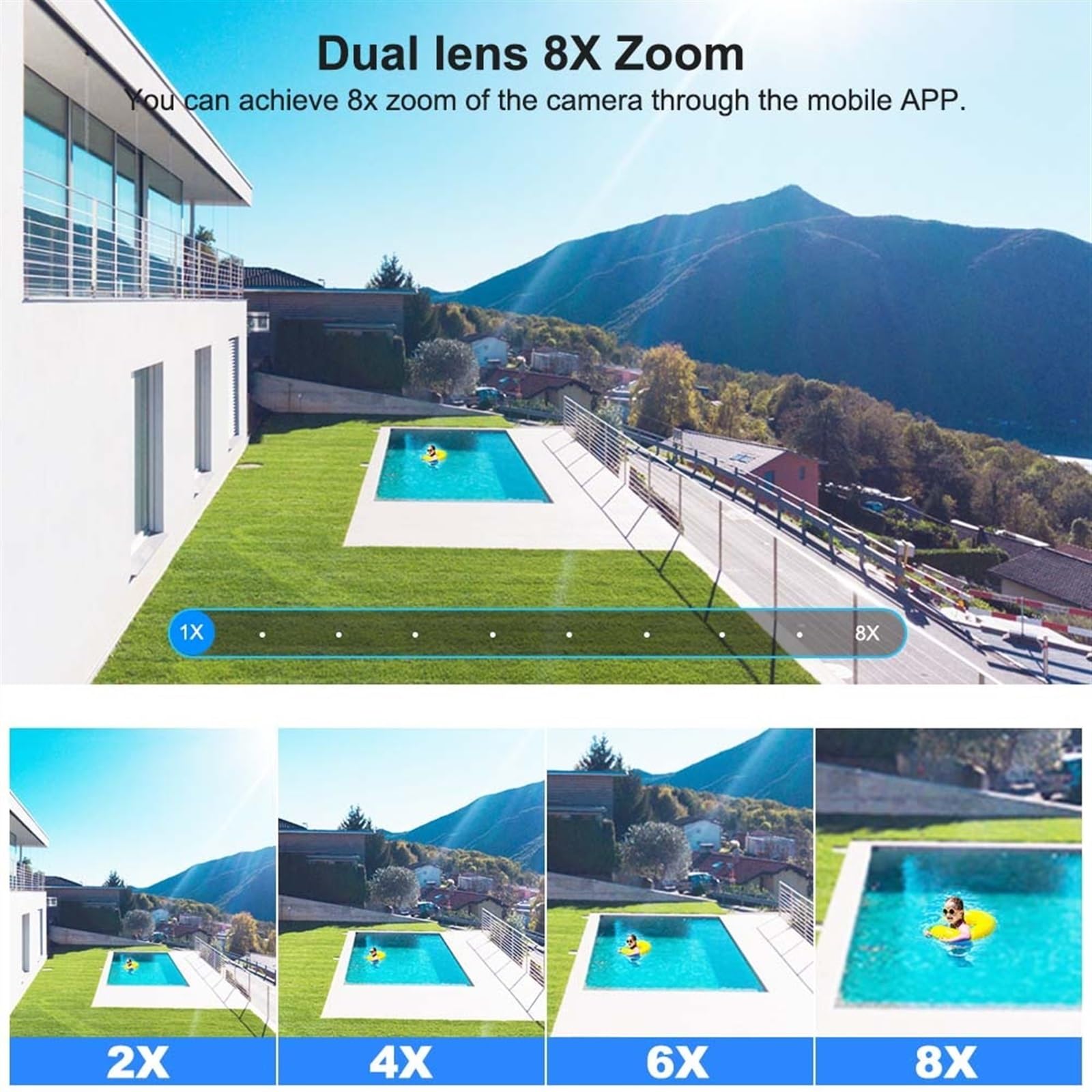 Telecamera Wifi Esterno, Telecamera IP binoculare 4K 8MP 8X Zoom Auto Tracking 2K 4MP CCTV Videosorveglianza Telecamere a doppia lente Protezione di sicurezza intelligente ,Sicurezza, Antifurto(8MP NO