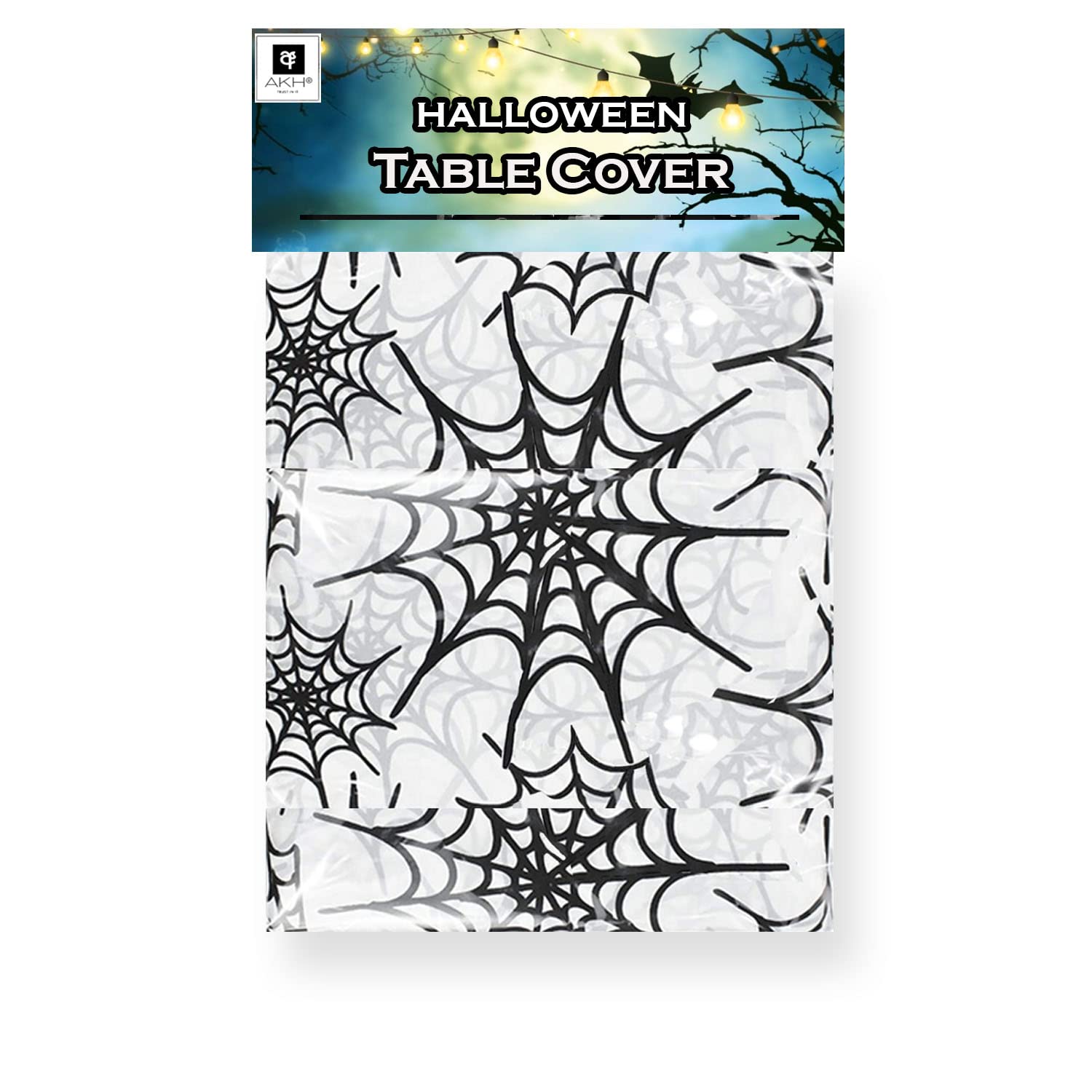 AKH® Halloween Table Cover | 132cm x 178cm Spooky Halloween Printed Design | Reusable Durable Plastic Halloween Table Cloth (Cobwebs)