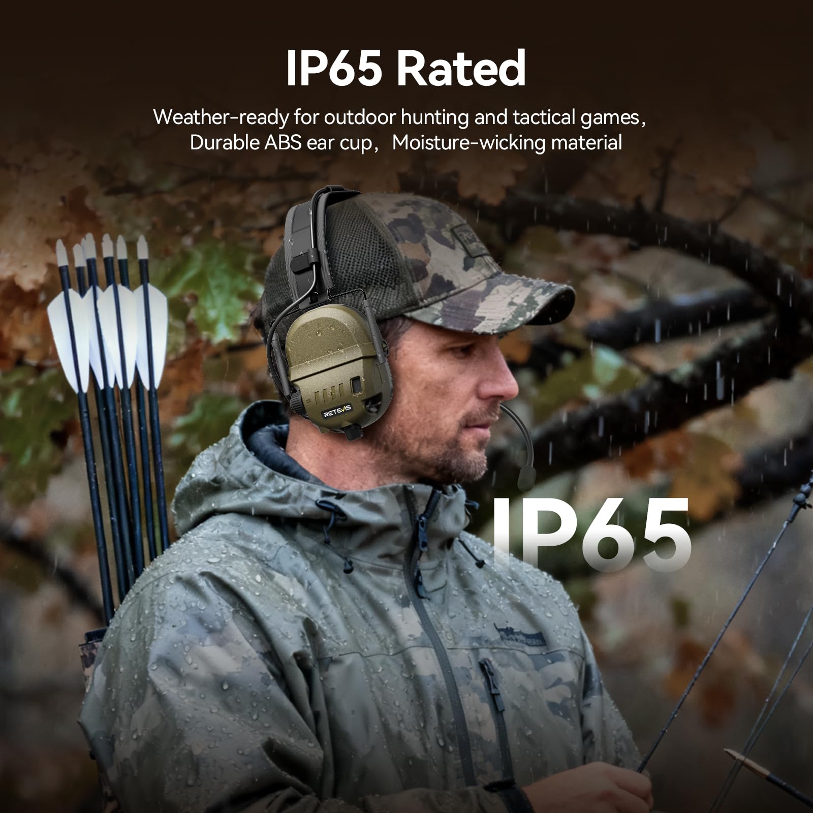 Retevis EH080K Taktisches Headset, Elektronisches Headset mit Geräuschunterdrückung und Tonaufnahme für die Jagd, Kabelloses Komfortables Kompatibel mit RT24, RT27, H777, RA89, RT85, RT86 (1 Stück)