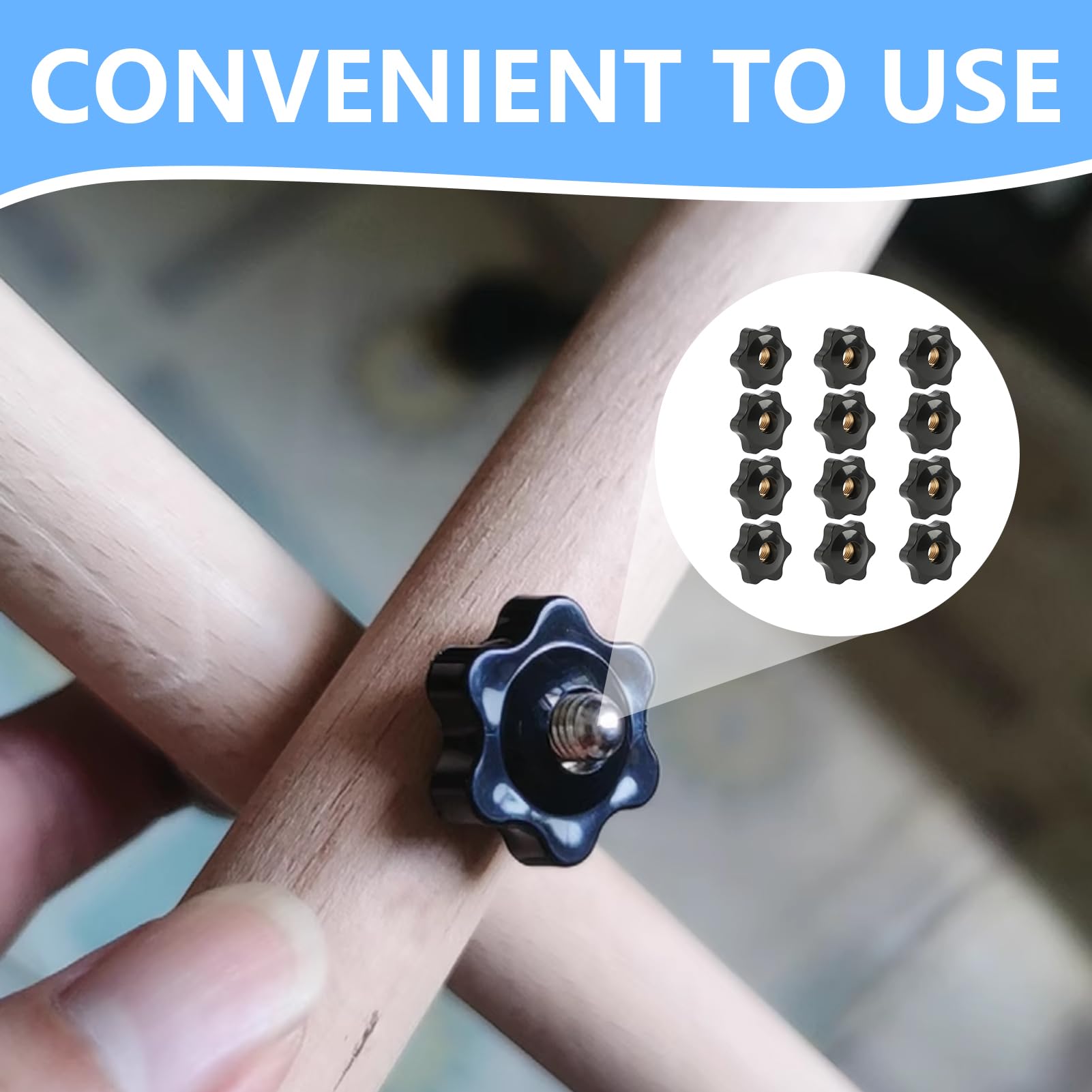 12 bottoni di serraggio M8 × 32 mm – dado a stella M8 – bottone a farfalla in plastica e ottone – fissaggio manuale antiscivolo – per mobili, macchine utensili, apparecchiature elettroniche