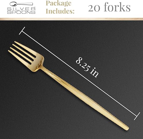 Miniatura 4 de SILVER SPOONS Elegante juego de cubiertos dorados desechables, juego de cubiertos de plástico desechables que incluye 20 tenedores, juego de