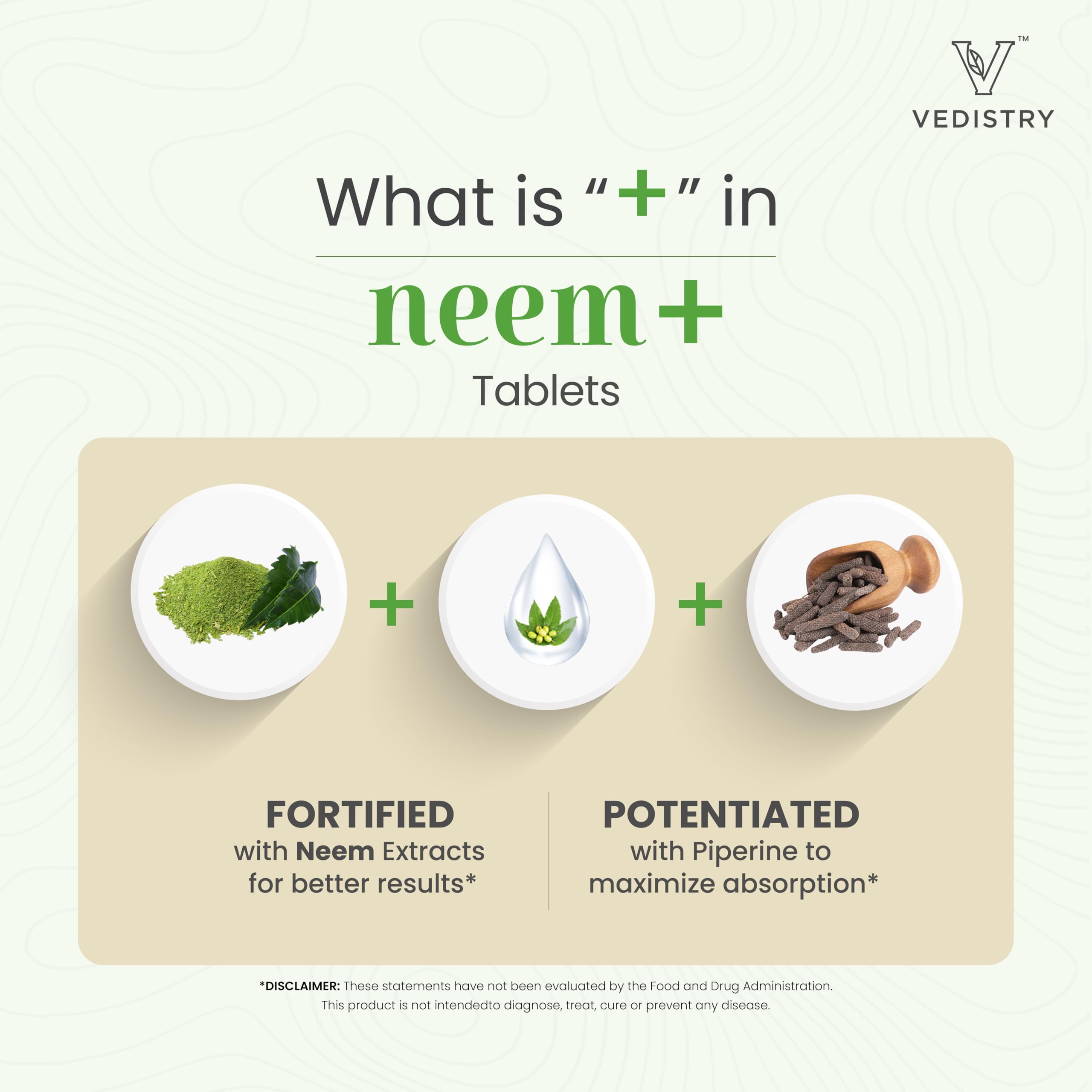 Vedistry Neem Supplements 1100mg Neem Tablets Supports Clear Skin, Detoxification & Immune Health, Neem Herbal Supplement for Acne & Promotes Healthy Skin with Long Pepper, 60 Vegan Tablets — Amazon image 6