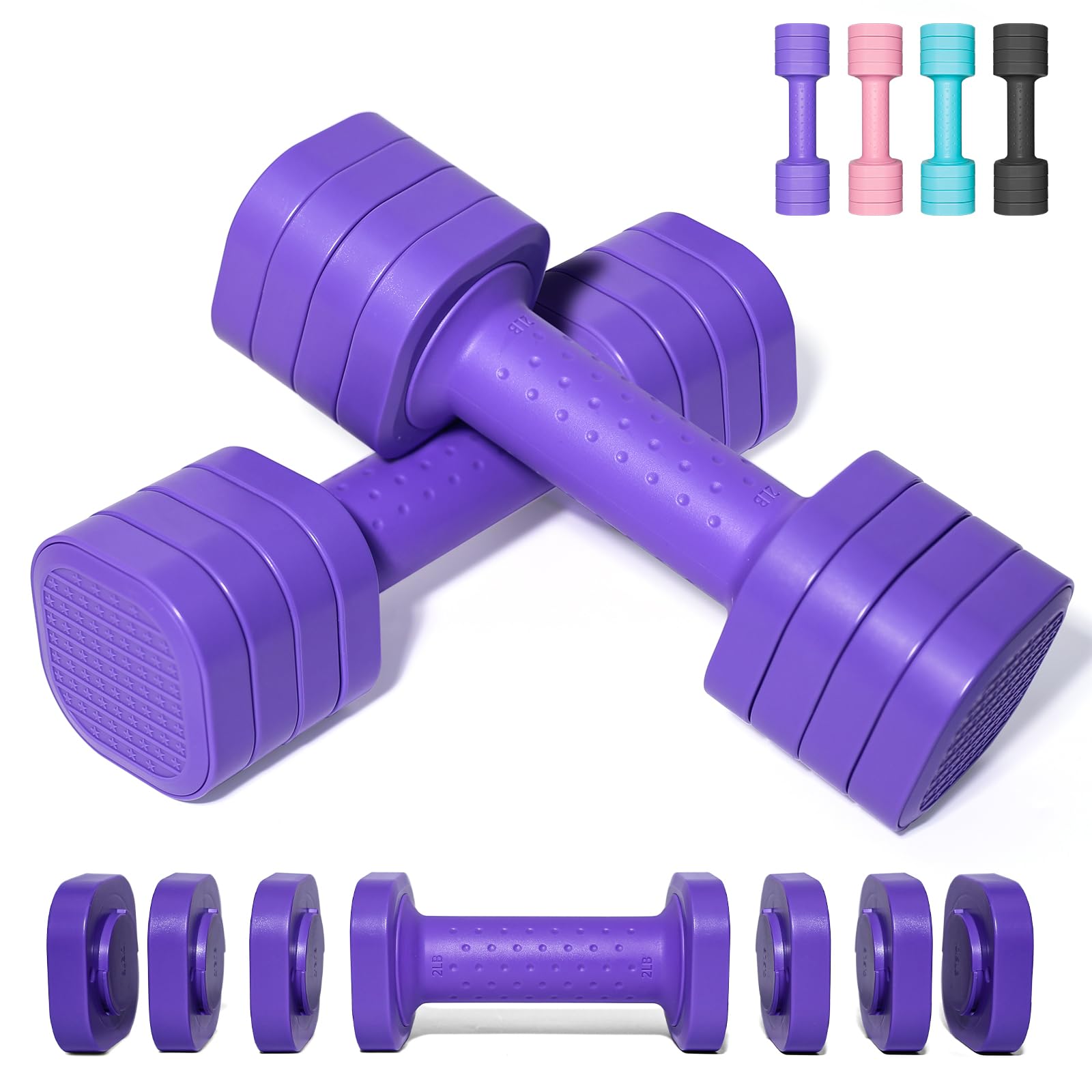 Passer Adjustable Dumbbell Set of 2, Each 2/3/4/5lbs (0.9-2.27kg), 4-in-1 Free Weights Dumbbells Set for Women Men Hand Weights Set Adjust Dumbbell Weight Set for Home Gym Exercise Workout Training