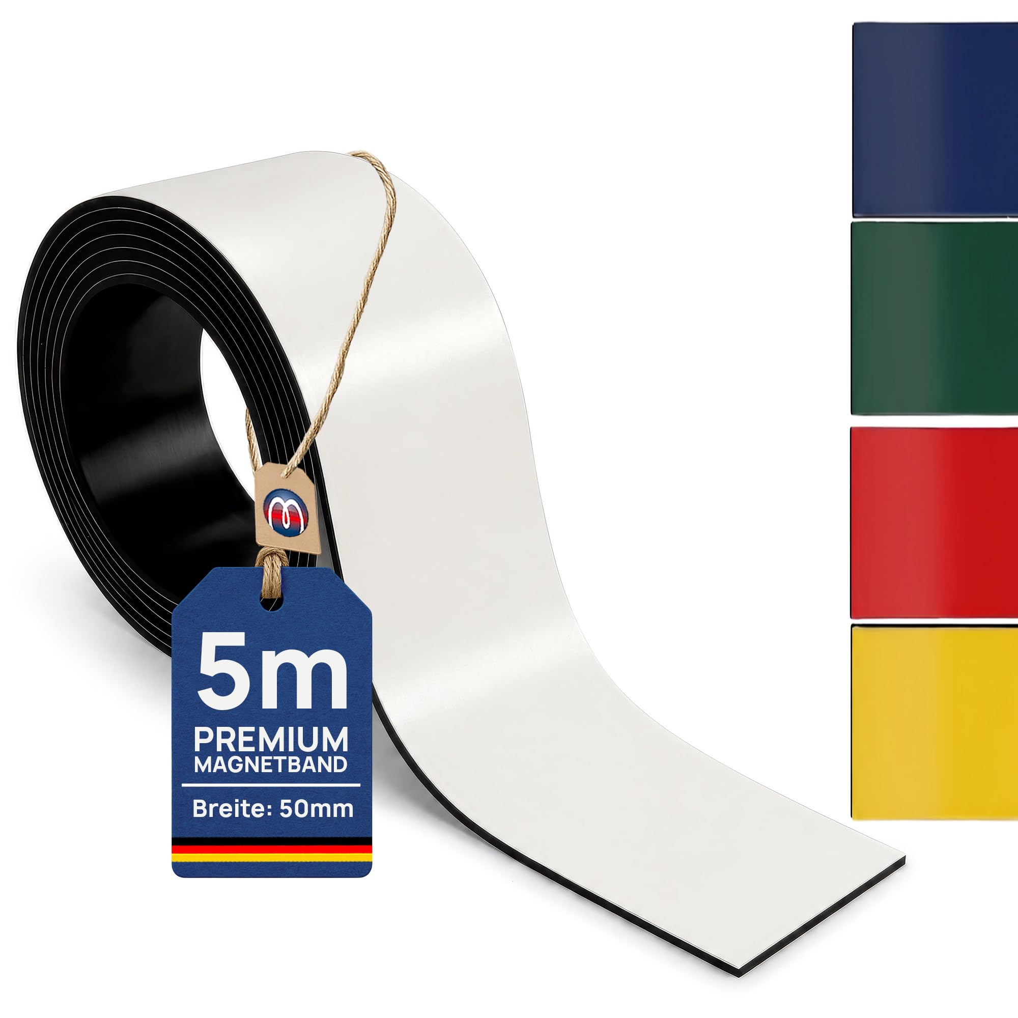 Magnetband Kennzeichnungsband farbig, beschreibbar/abwischbar, Breite 50mm - 5m Rolle - Zum Beschriften und Markieren, von Lager, Werkstatt, für Whiteboards, Flipcharts, Präsentationen, Farbe: Weiss