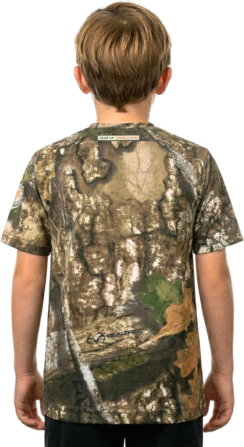 Realtree Youth Camouflage Short Sleeve Crewneck Cotton Shirts for Boys and Girls Outdoor Hunting Tee
